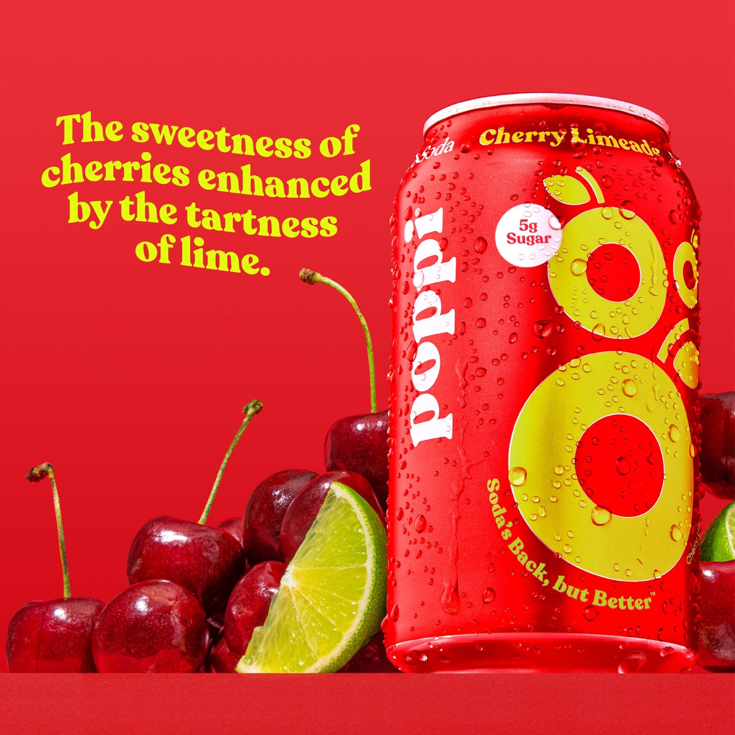 Poppi Sparkling Prebiotic Soda with Apple Cider Vinegar, Cherry Limeade Flavor, 12 Fl Oz, Pack of 1