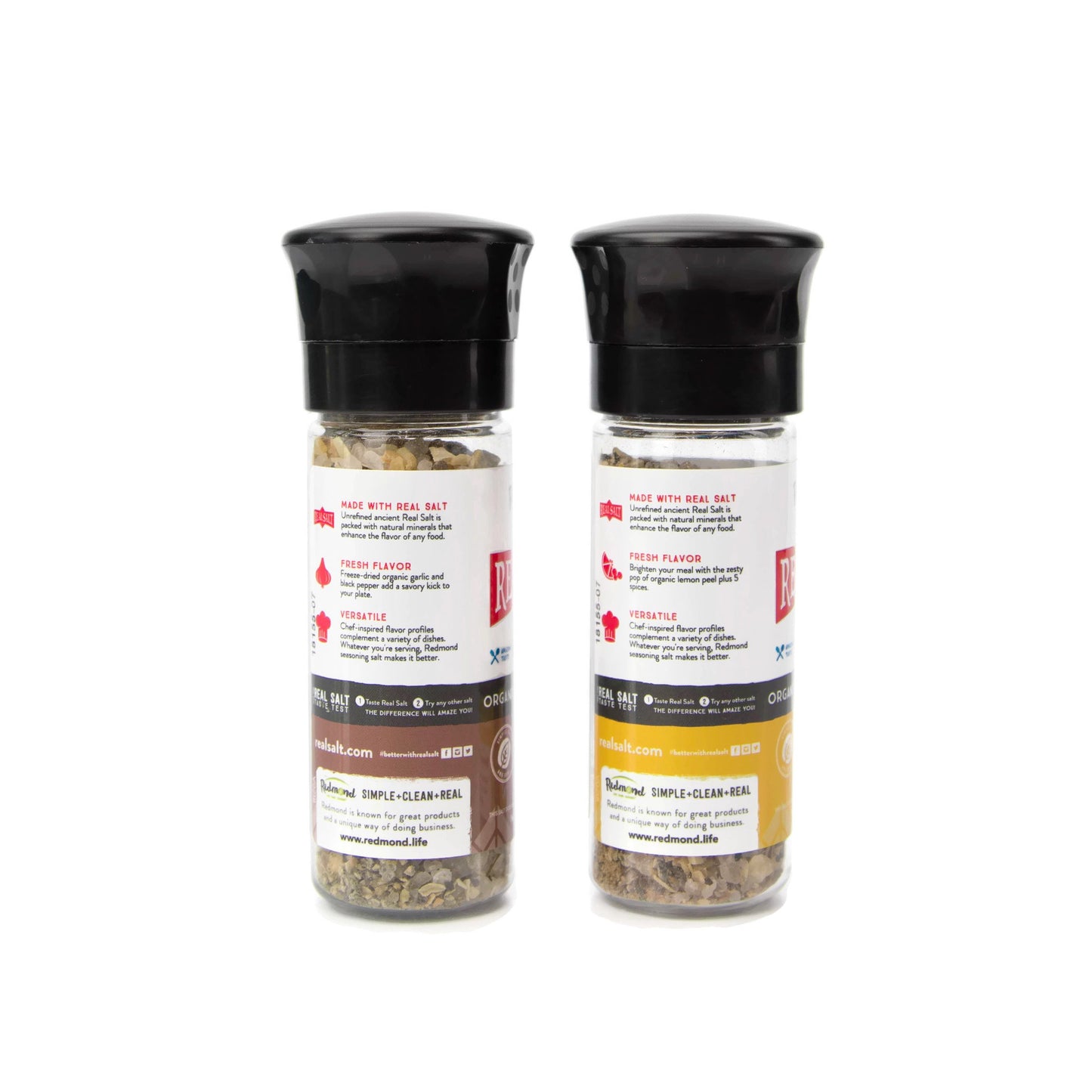 Redmond Real Sea Salt - Natural Unrefined Organic Gluten Free, Coarse Salt with Coarse Grinder (Lemon Pepper & Garlic Pepper)