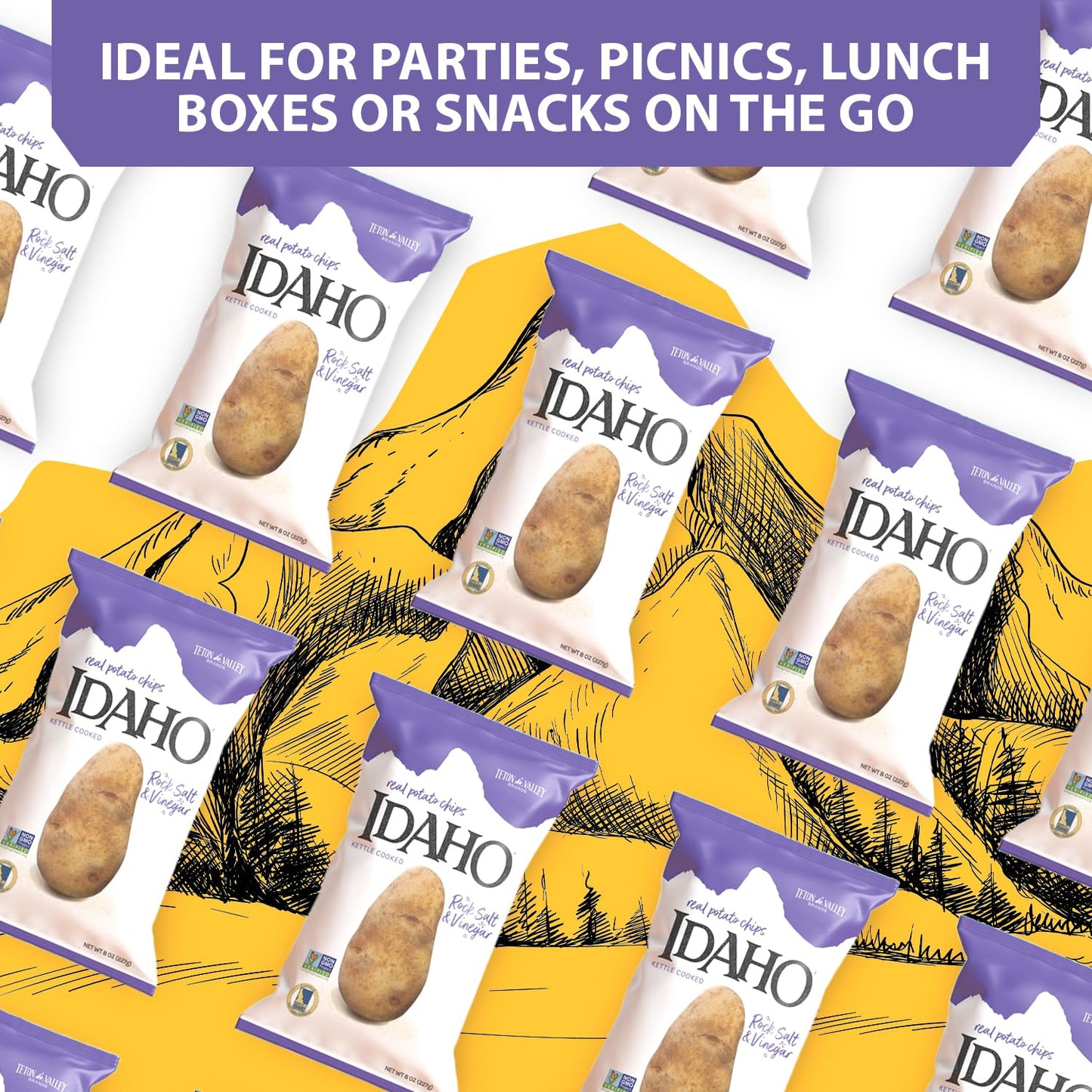 Teton Valley Brands Idaho Kettle Cooked Salt And Vinegar Potato Chips - Snack Chips - Non-Gmo Kettle Chips - Kettle Cooked Chips