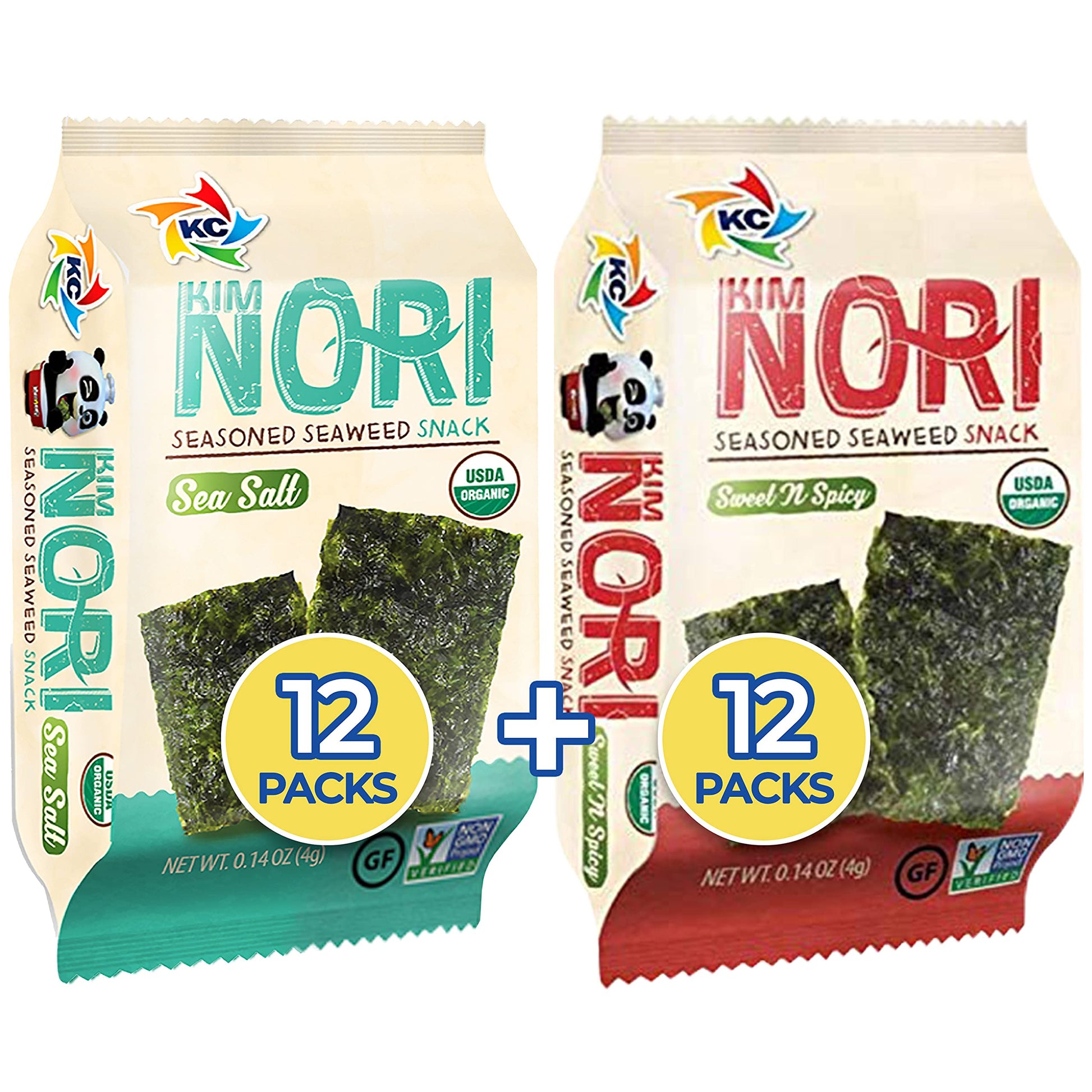 KIMNORI Seasoned Seaweed Snack Sheets, Organic Sea Salt Sweet N Spicy, 24 Packs, 3.36 oz Total