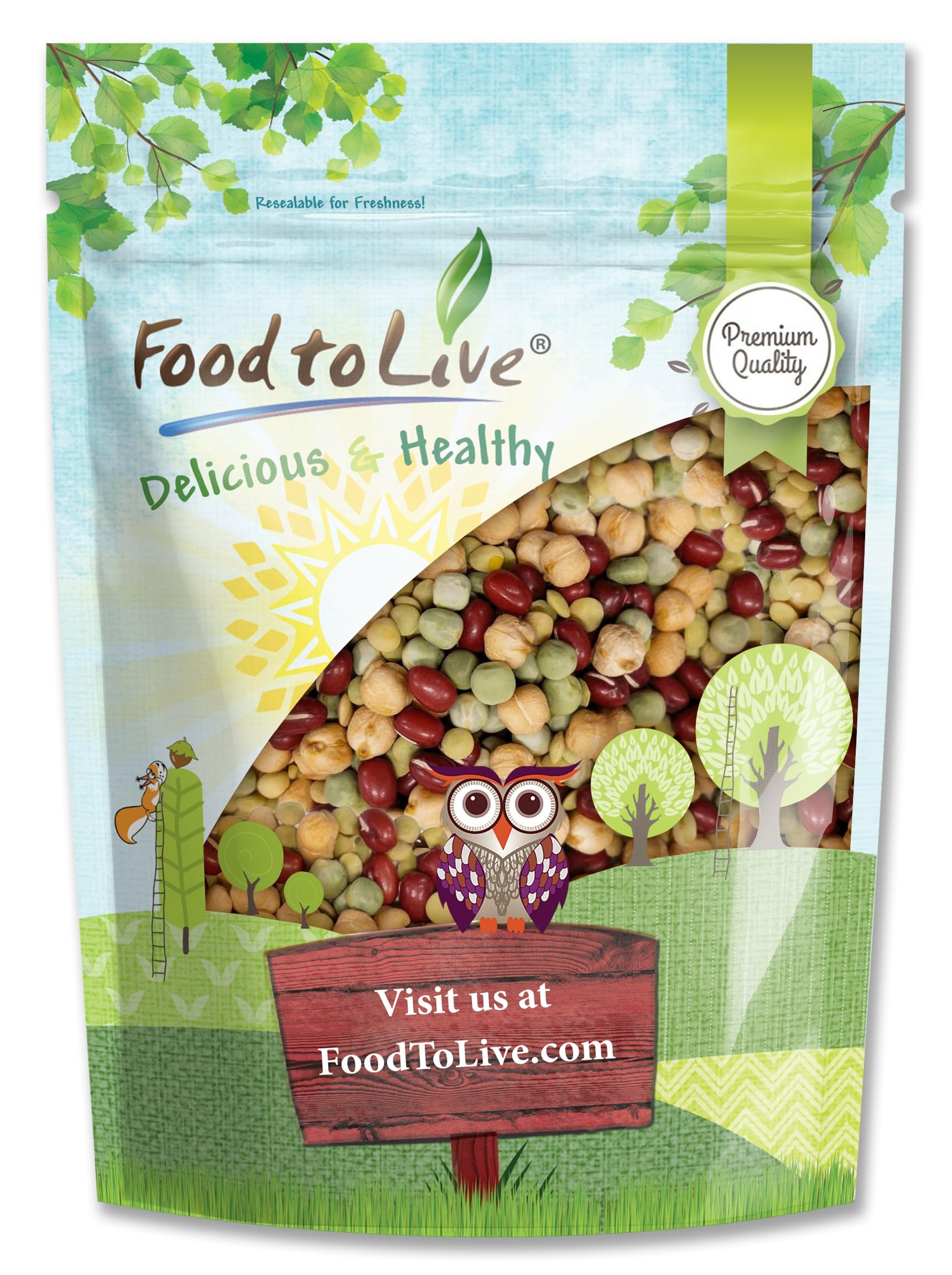Food to Live - Crunchy Mix of Sprouting Bean Seeds, 3 Pounds - Green Peas, Adzuki, Lentils, Garbanzo, Kosher, Raw
