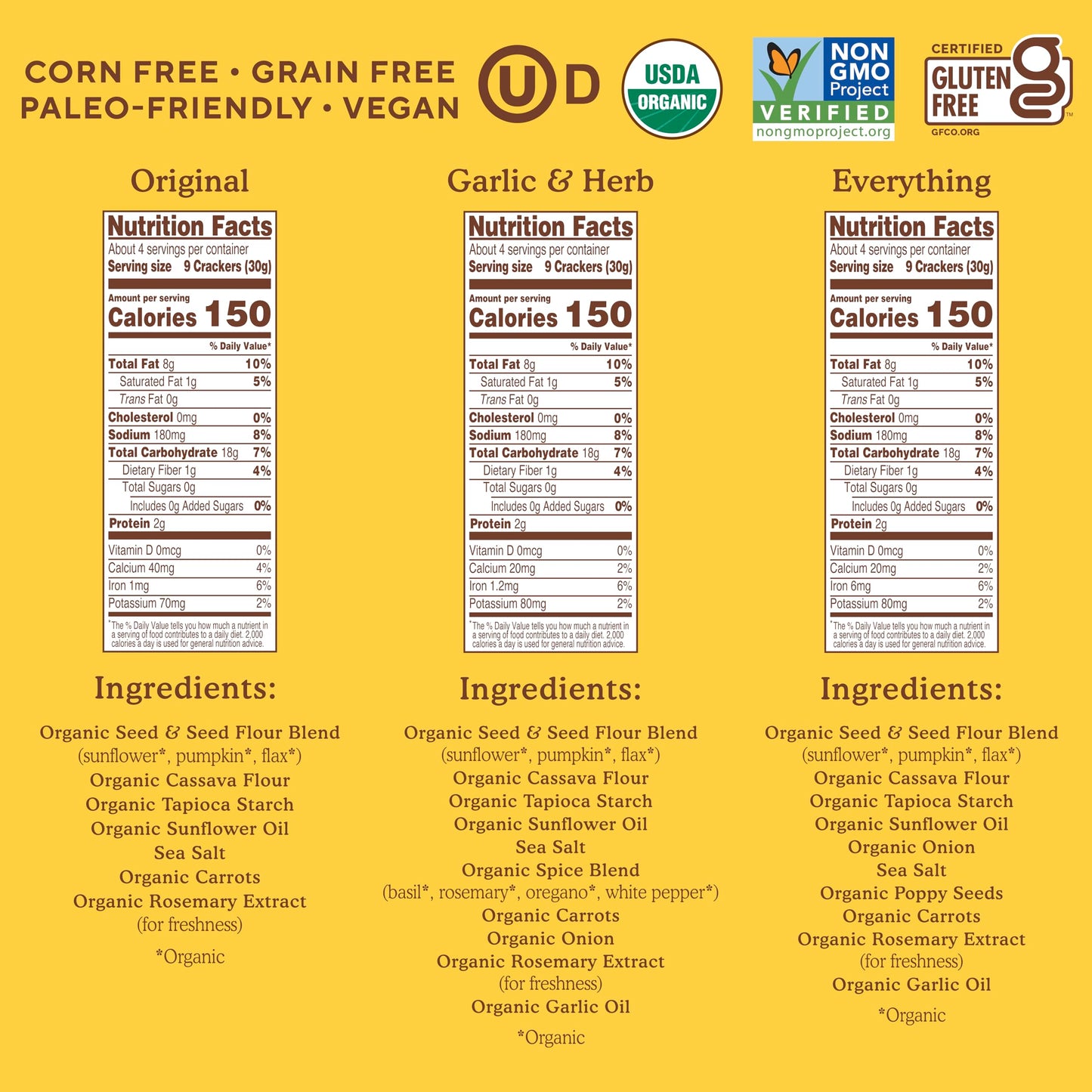 Simple Mills Organic Seed  Ers Variety Pack (Original, Everything, Garlic & Herb) - Gluten Free, Vegan, Healthy Snacks, Paleo Friendly, 4.25 Ounce (Pack Of 3)