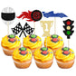 Gyufise 24Pcs Race Car Cupcake Toppers Glitter Traffic Light Wheel Trophy Flag Helmet Racing Car Cupcake Picks For Let'S Go Raci