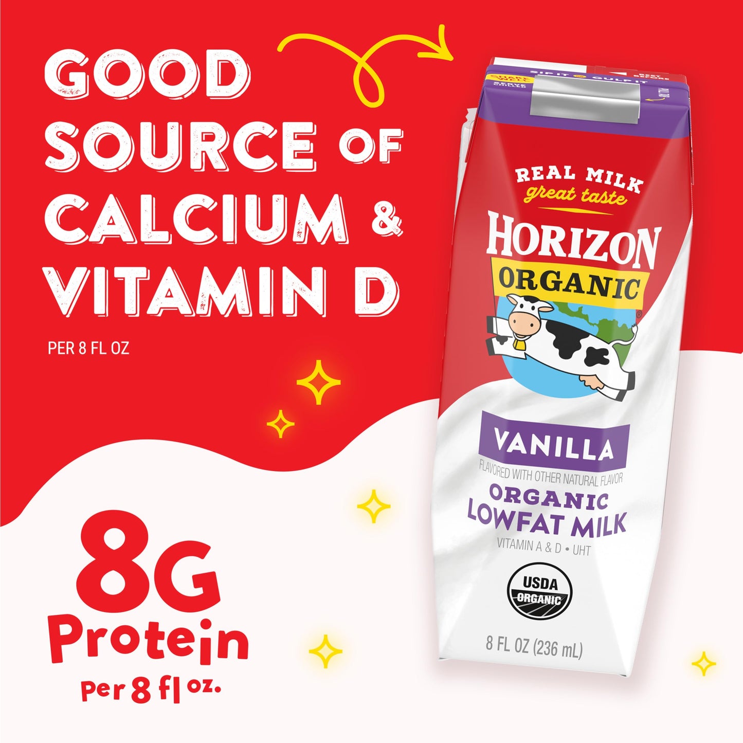 Horizon Organic Shelf-Stable 1% Lowfat Milk Boxes, Vanilla, 8 Fl Oz, 6 Pack