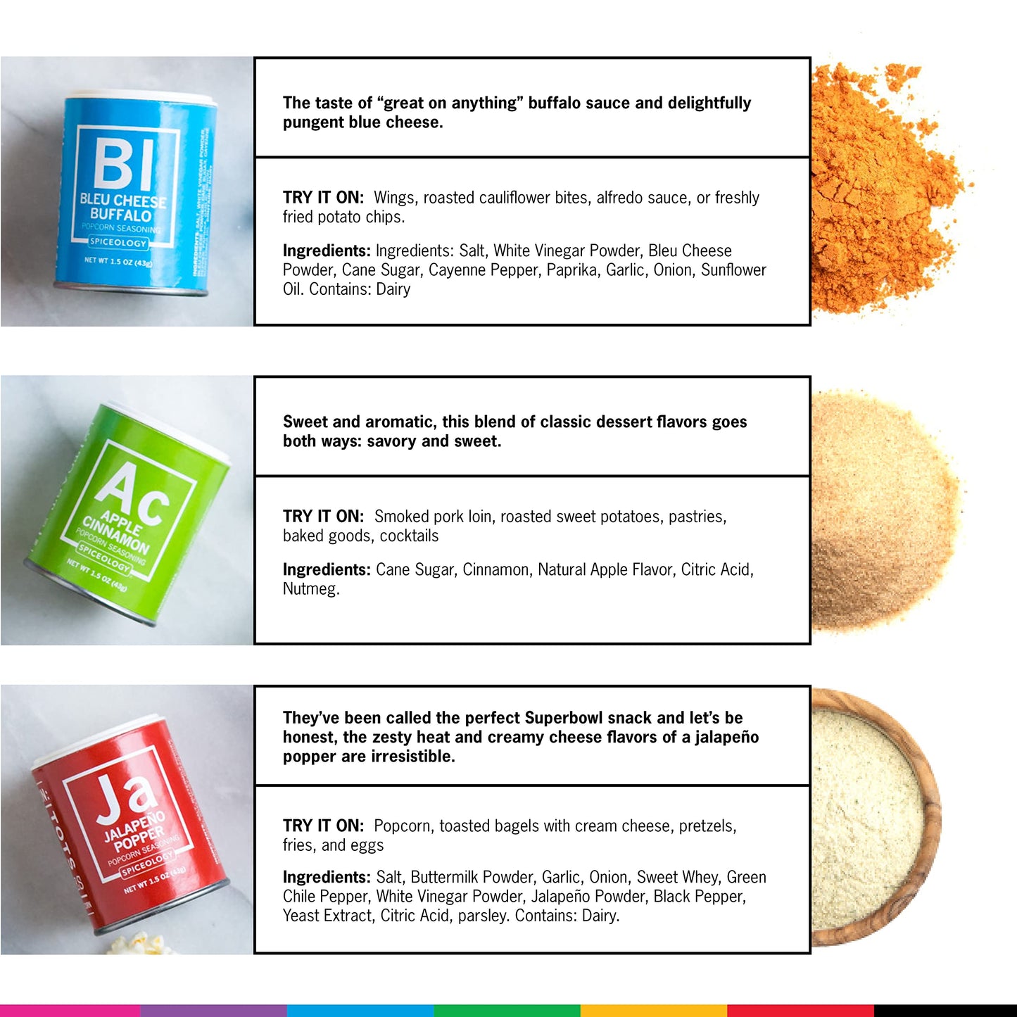 Spiceology Popcorn Seasoning Variety Pack – 6 Gourmet Flavors – Apple Cinnamon, Bleu Cheese Buffalo, Jalapeño Popper, Pizza, S’mores, Truffle Parmesan