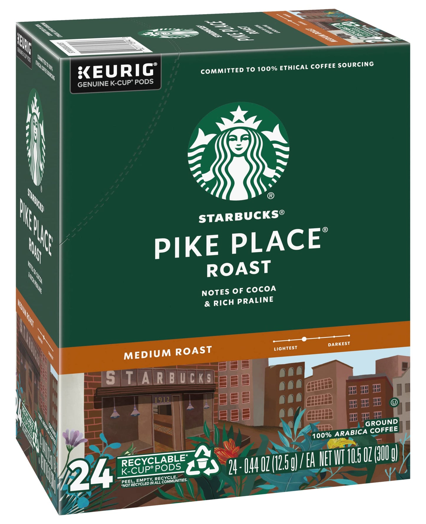 Starbucks Coffee K-Cup Pods, Pike Place Roast, Medium Roast Coffee, Notes Of Cocoa & Rich Praline, Keurig Genuine K-Cup Pods, 24