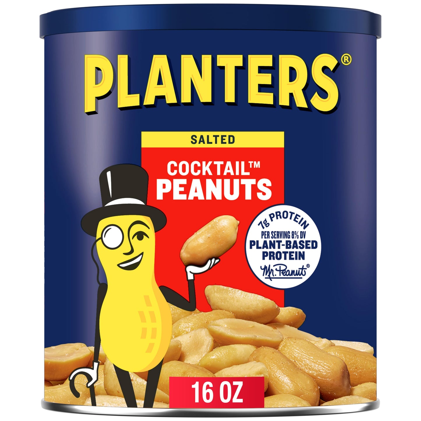 Planters Salted Cocktail Peanuts, Party Snacks, Plant Based Protein 16Oz (1 Canister)