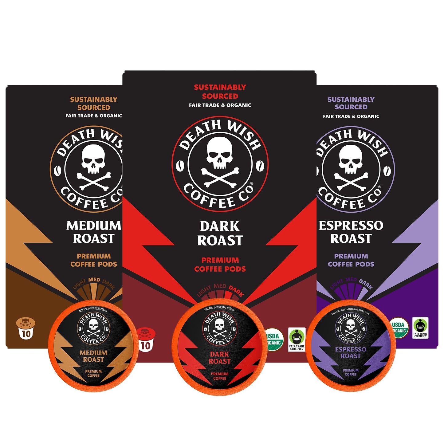 Death Wish Coffee Single Serve Coffee Variety Pack - Medium, Dark, Espresso Roast - 30 Count