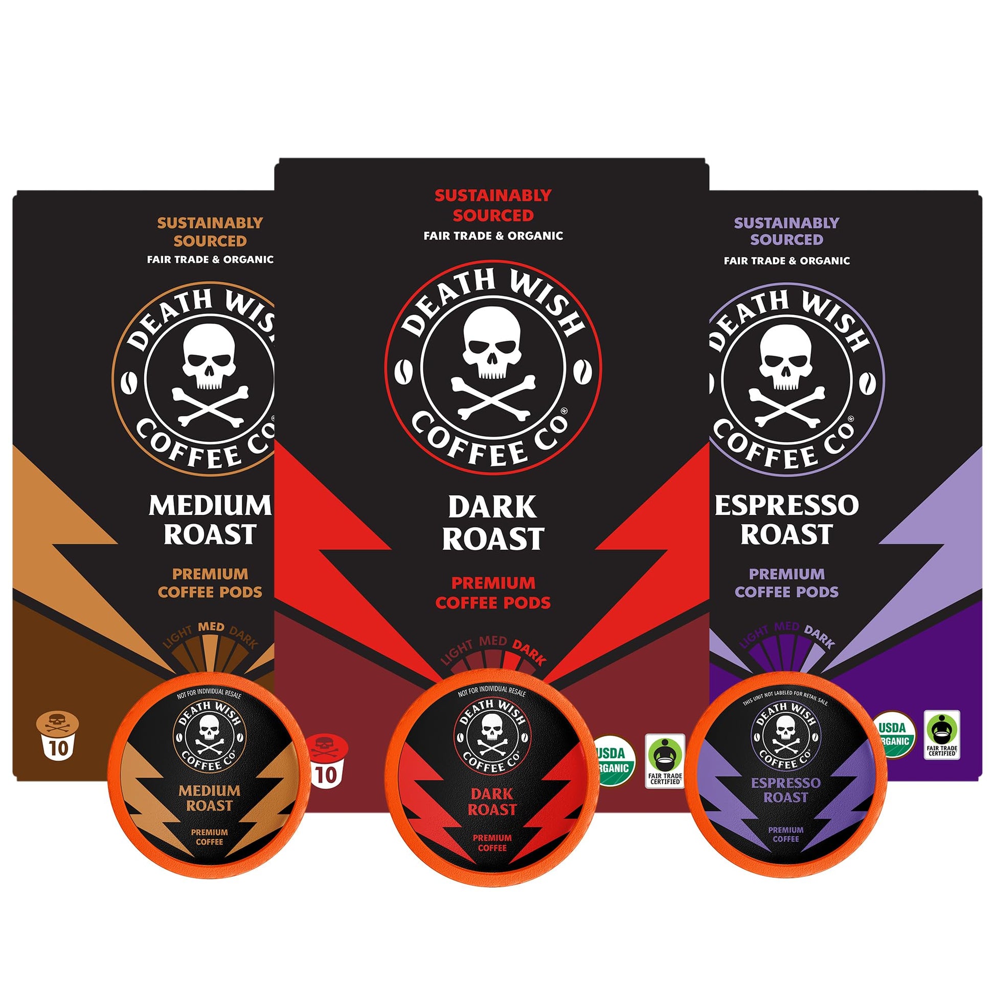 Death Wish Coffee Single Serve Coffee Variety Pack - Medium, Dark, Espresso Roast - 30 Count