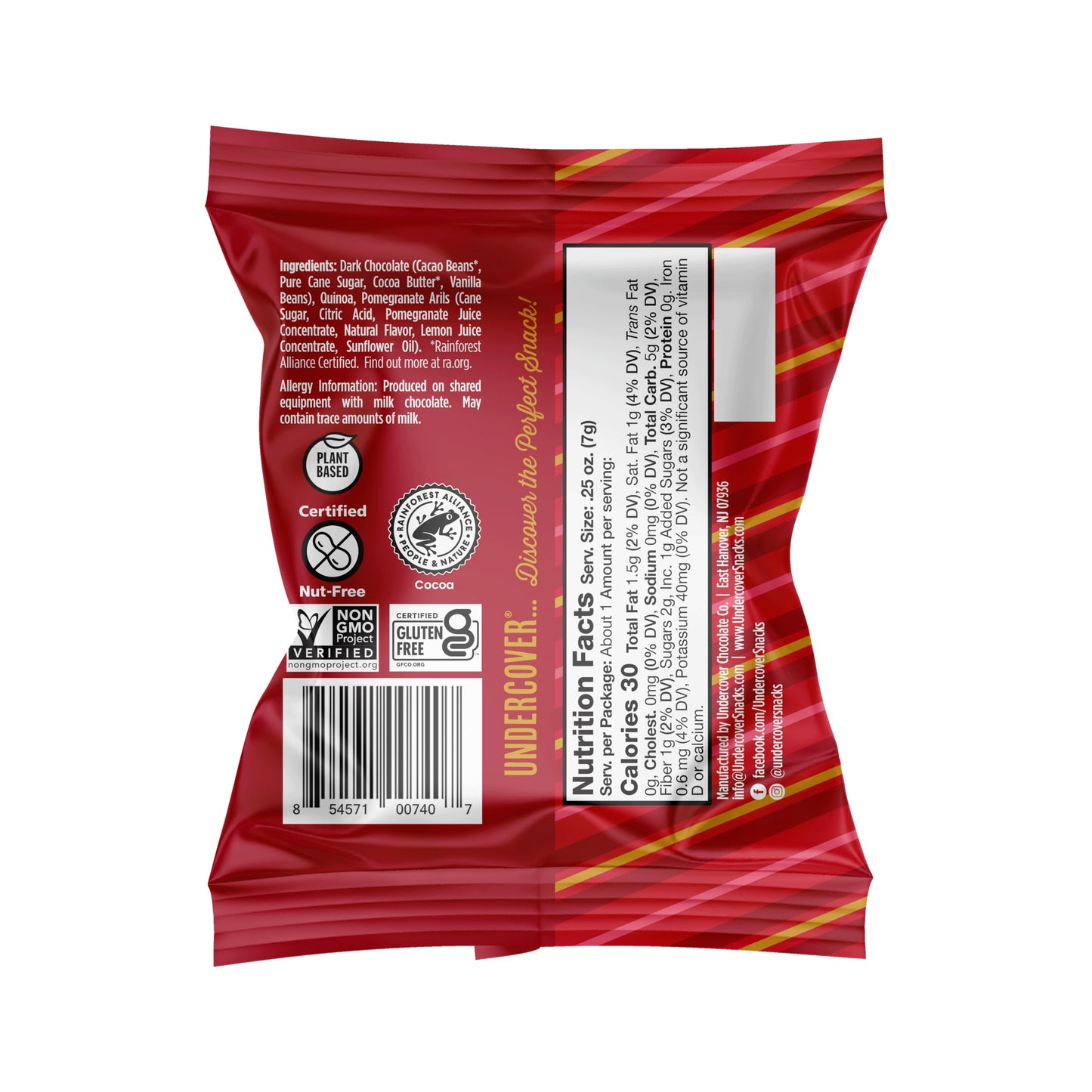 Undercover Chocolate Quinoa Crisps - Dark Chocolate + Pomegranate | 70-Count, Individually Wrapped Crisps | Gluten Free, Nut-Fre