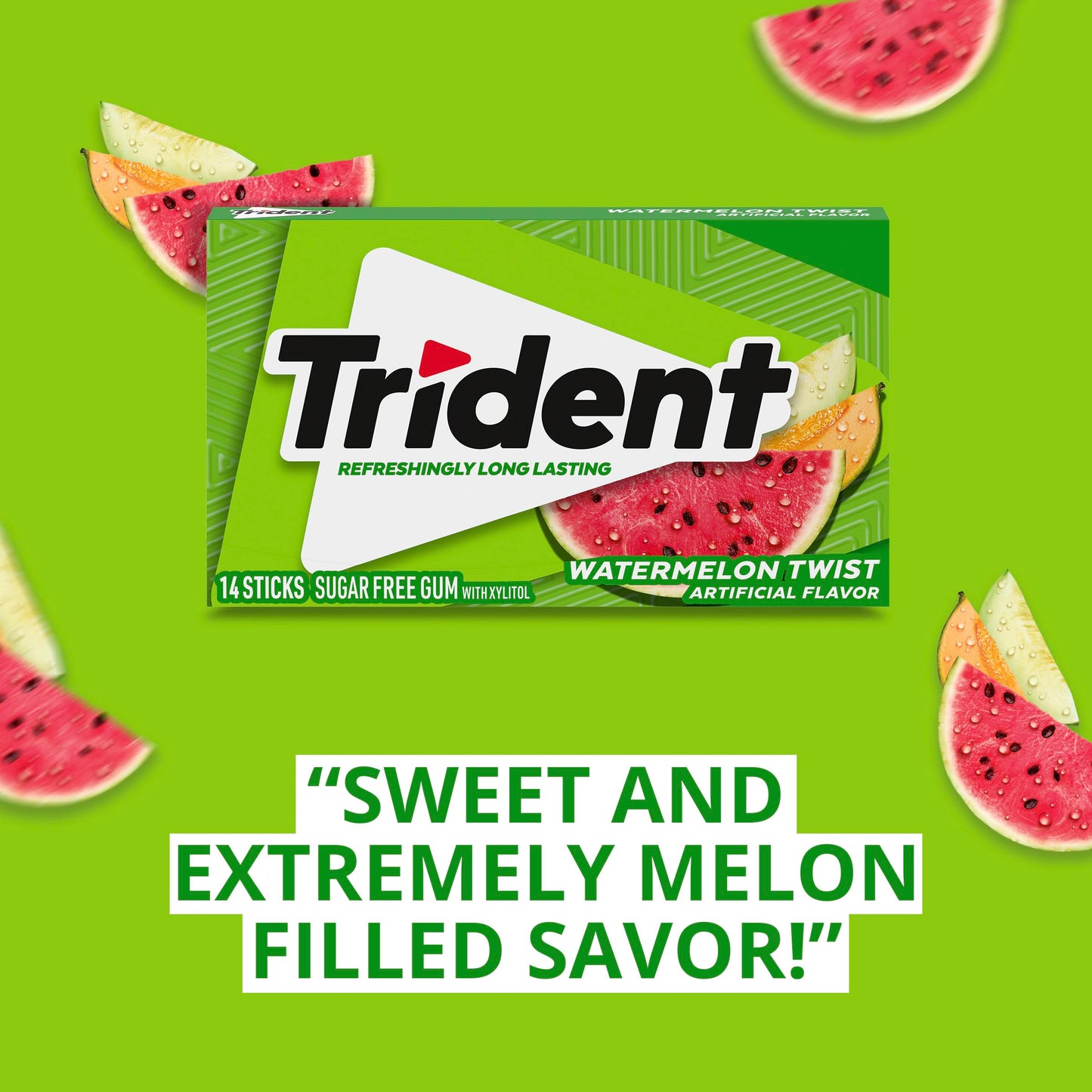 Trident Sugar-Free Chewing Gum, Watermelon Twist, 60 Packs of 14 Pieces, Green