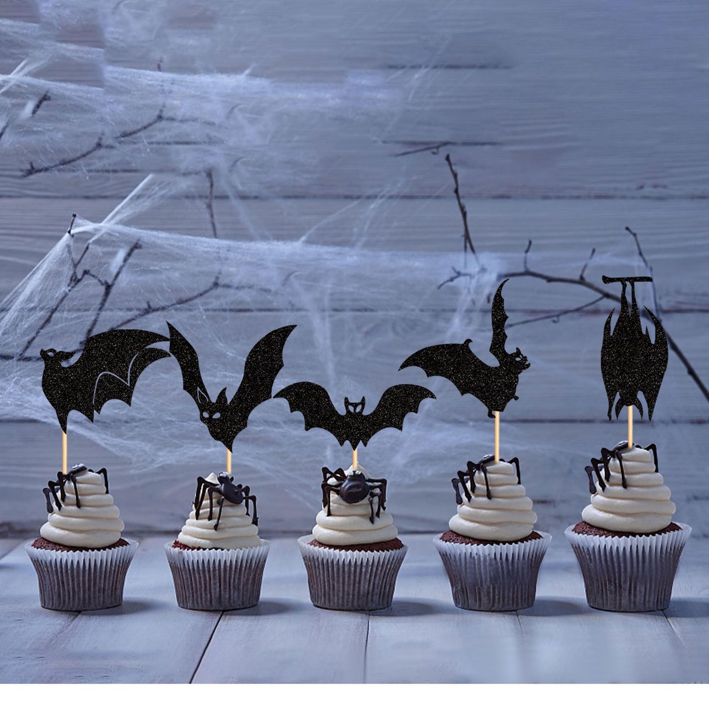 Ercadio 24 Pack Halloween Bat Cupcake Toppers Black Glitter Bat Cupcake Picks Halloween Cupcake Toppers For Halloween Themed Bab