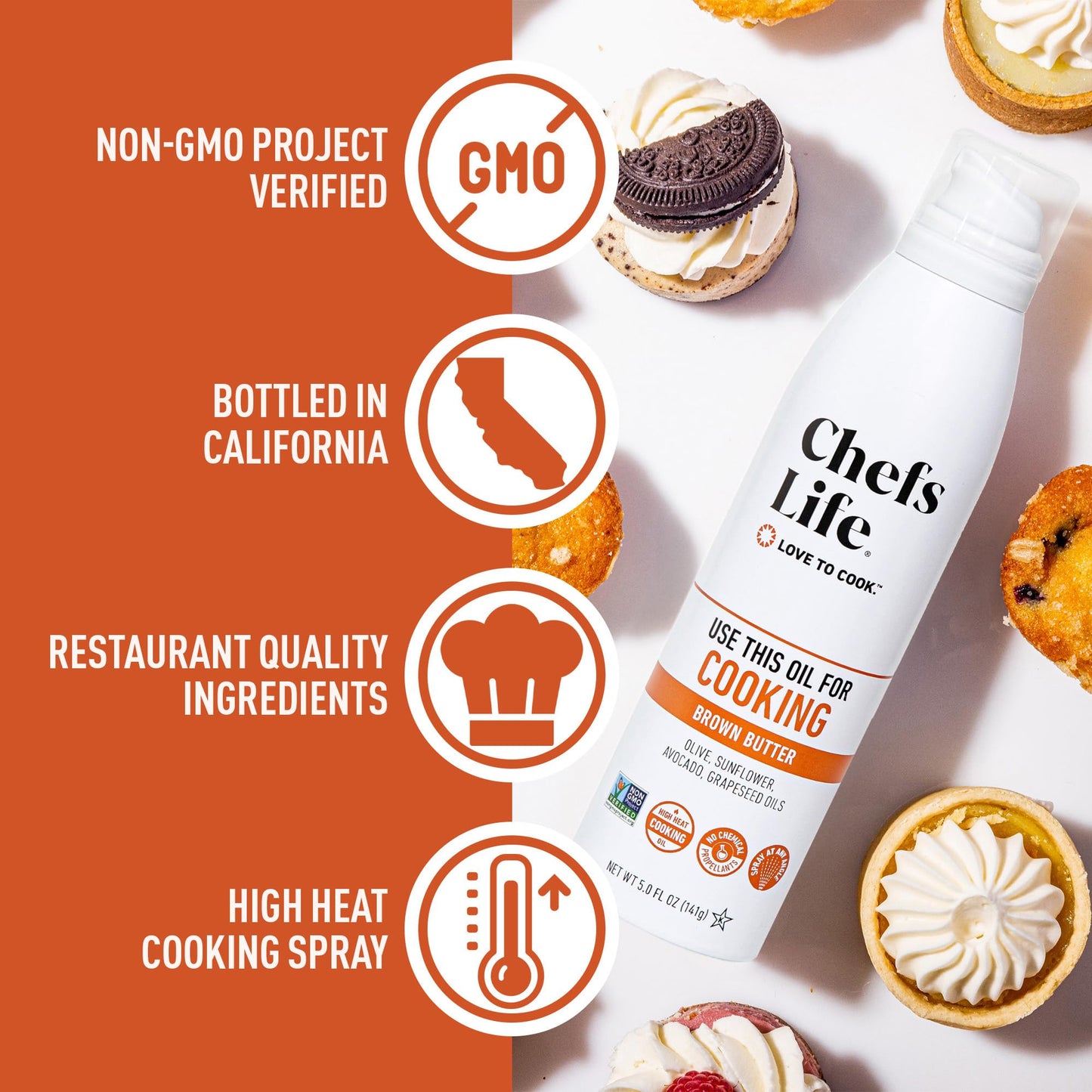 Chefs Life Brown Butter Cooking Spray - Cooking Oil Spray, Non Stick Olive Oil Spray With Avocado Oil And Grapeseed Oil For Cook