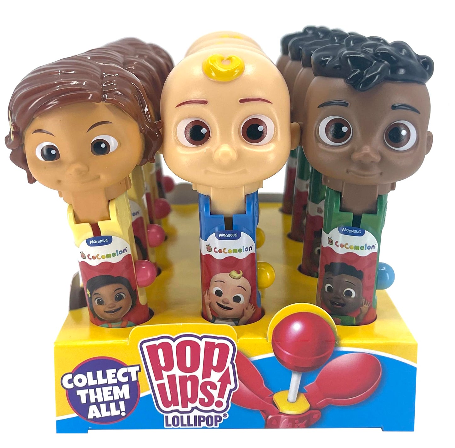 Pop Ups! Cocomelon Lollipop Holders - Nina, Jj, And Cody - 12 Chupa Chups Lollipops With Cases - Individually Wrapped Candy Part