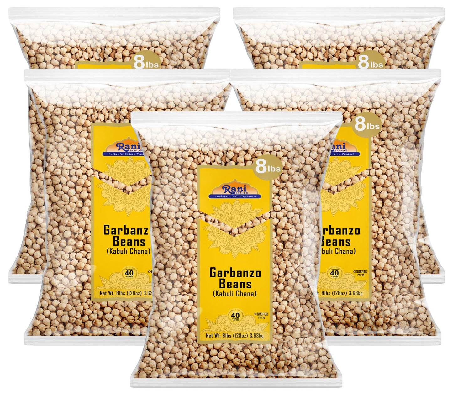 Rani Garbanzo Beans (Kabuli Chana) 128oz (8lbs) 3.63kg x Pack of 5 (Total of 40lbs) Bulk ~ All Natural | Vegan | Gluten Friendly