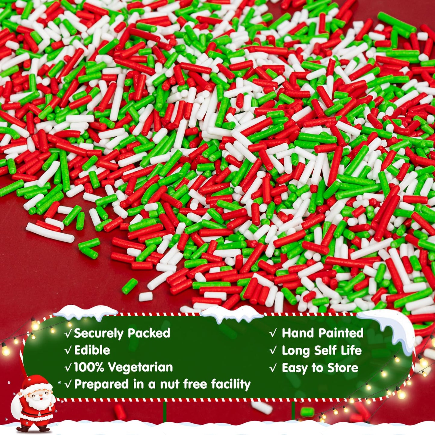Christmas Jimmies Sprinkles for Cake Decorating,White Red and Green Jimmies Mix,Edible Sugar Holiday sprinkle for Cupcake Topper
