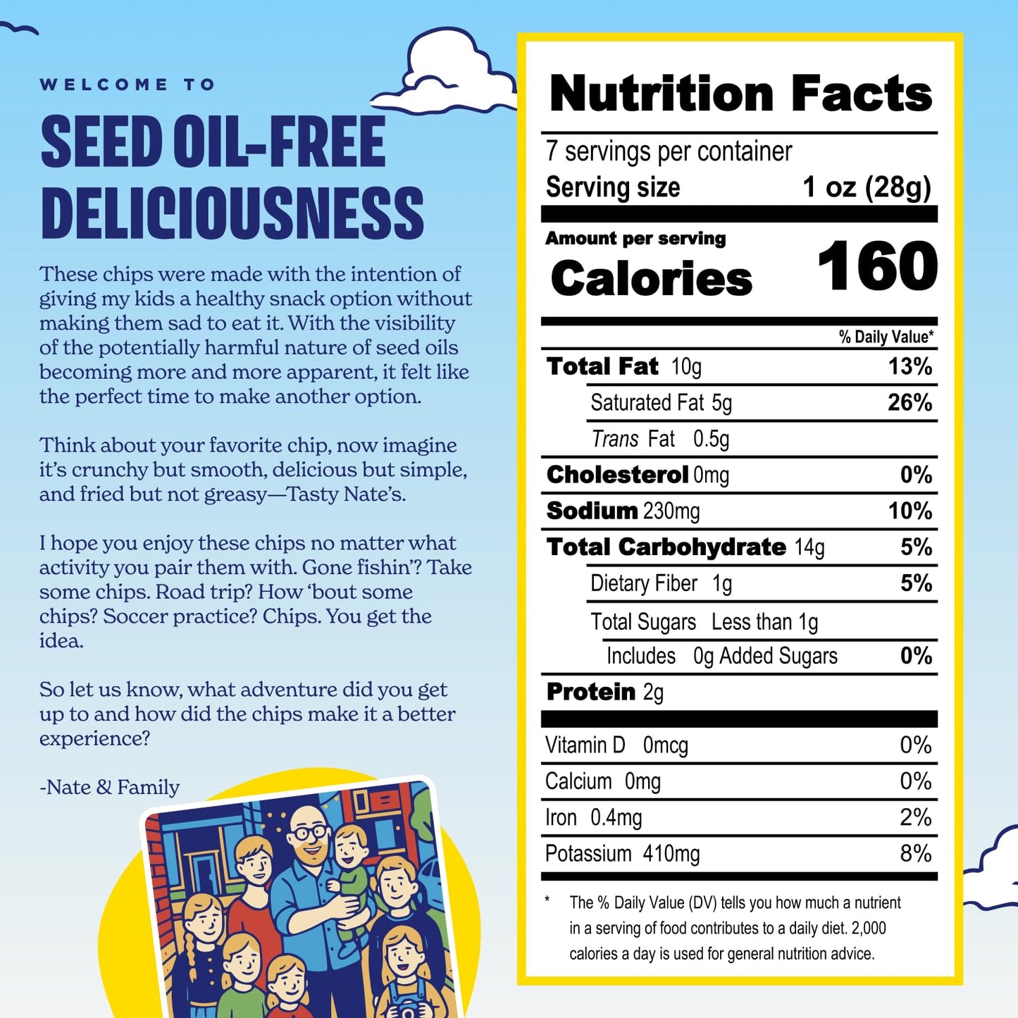 TASTY NATES Beef Tallow Potato Chips - Original Sea Salt, 7oz Pack of 2, Seed Oil Free, Paleo Snacks