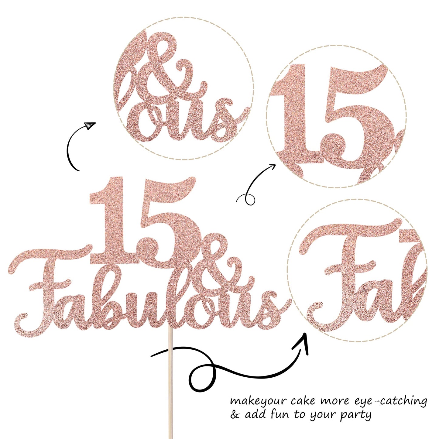 1 Pcs 15 & Fabulous Cake Topper Glitter Fifteen And Fabulous Cake Toppers Happy 15Th Birthday Cake Pick For 15Th Wedding Anniver