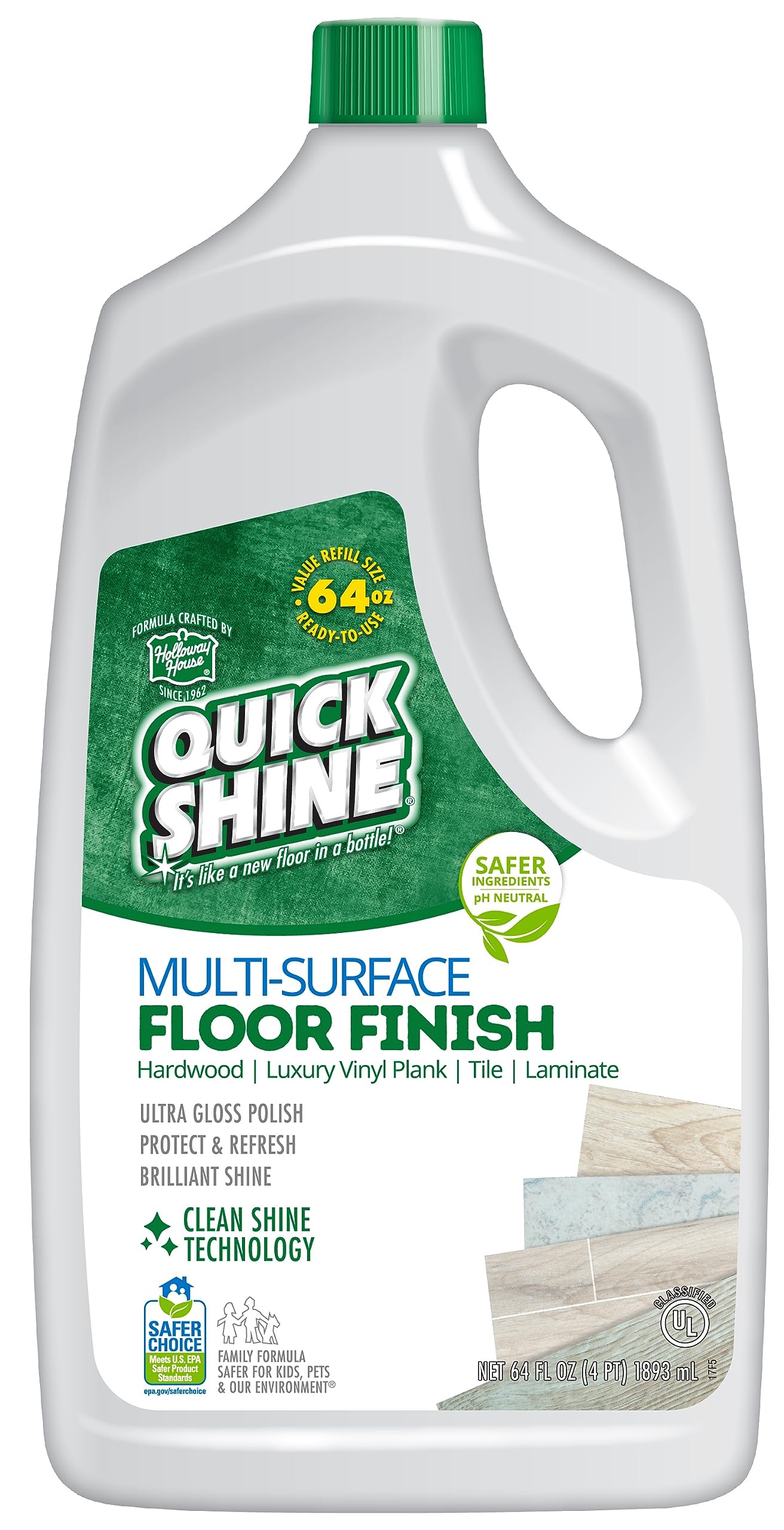 Quick Shine Multi Surface Floor Finish 64Oz  Cleaner & Polish To Use On Hardwood, Laminate, Luxury Vinyl Plank Lvt, Tile & Stone