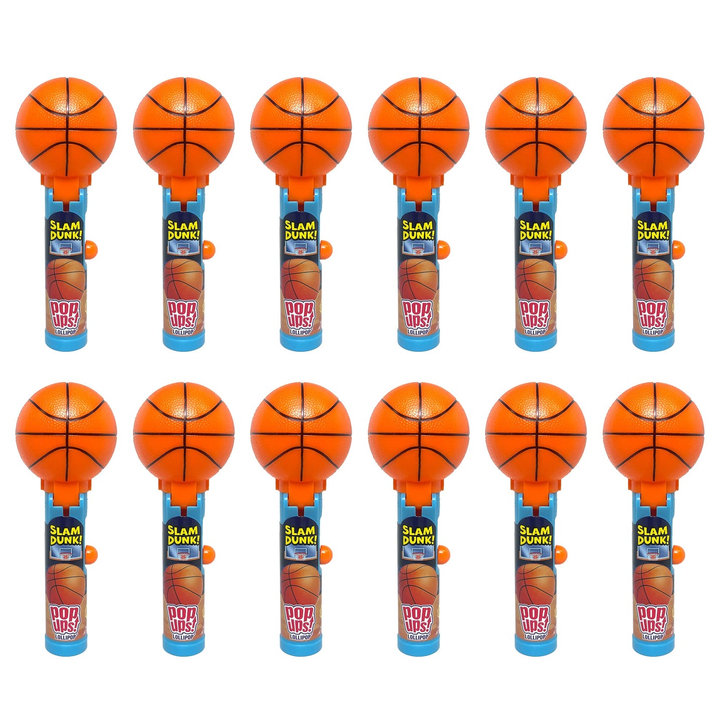 POPUPS! LOLLIPOP Basketball Lollipop Holder - 12 Individually Wrapped Candy Party Favors - Bulk Set of 12