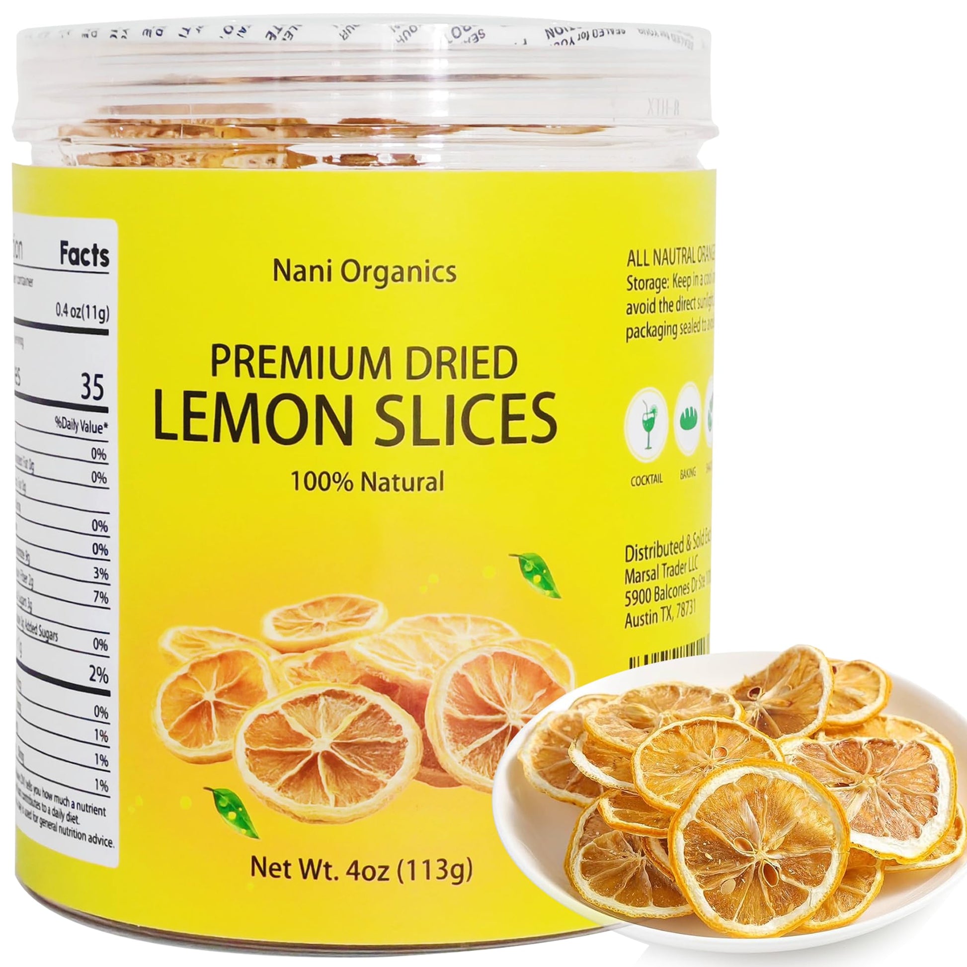 Nani Organics Premium Dried Lemon Slices – 100% Natural, Handpicked, Additive-Free, 4oz (113g) for Cocktails, Teas, Baking, Crafts