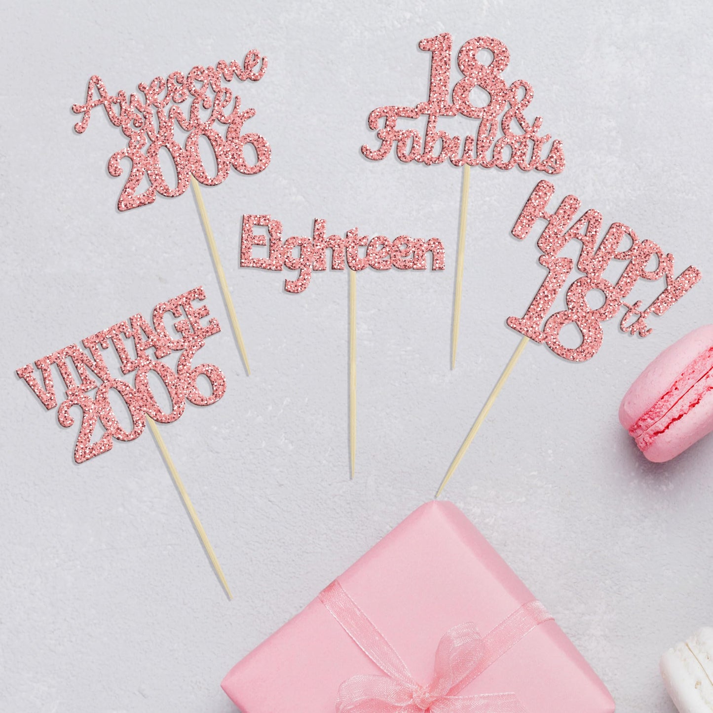 Gyufise 30Pcs Rose Gold Vintage 2006 Cupcake Toppers Glitter Happy 18Th Cheers To 18 Fabulous 18Th Birthday Cupcake Picks 18Th B