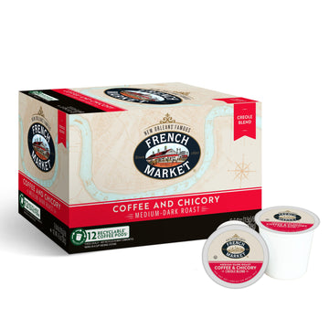 French Market Coffee & Chicory Medium-Dark Roast Single Serve Coffee Pods, 12Ct Box (Pack Of 6)