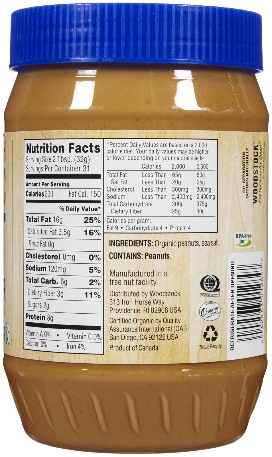 Woodstock Organic Smooth Peanut Butter, Salt Added, 35 Oz
