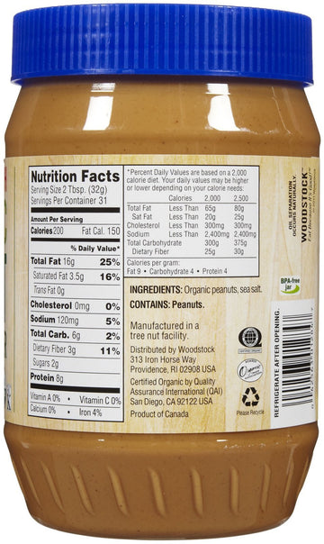 Woodstock Organic Smooth Peanut Butter, Salt Added, 35 Oz