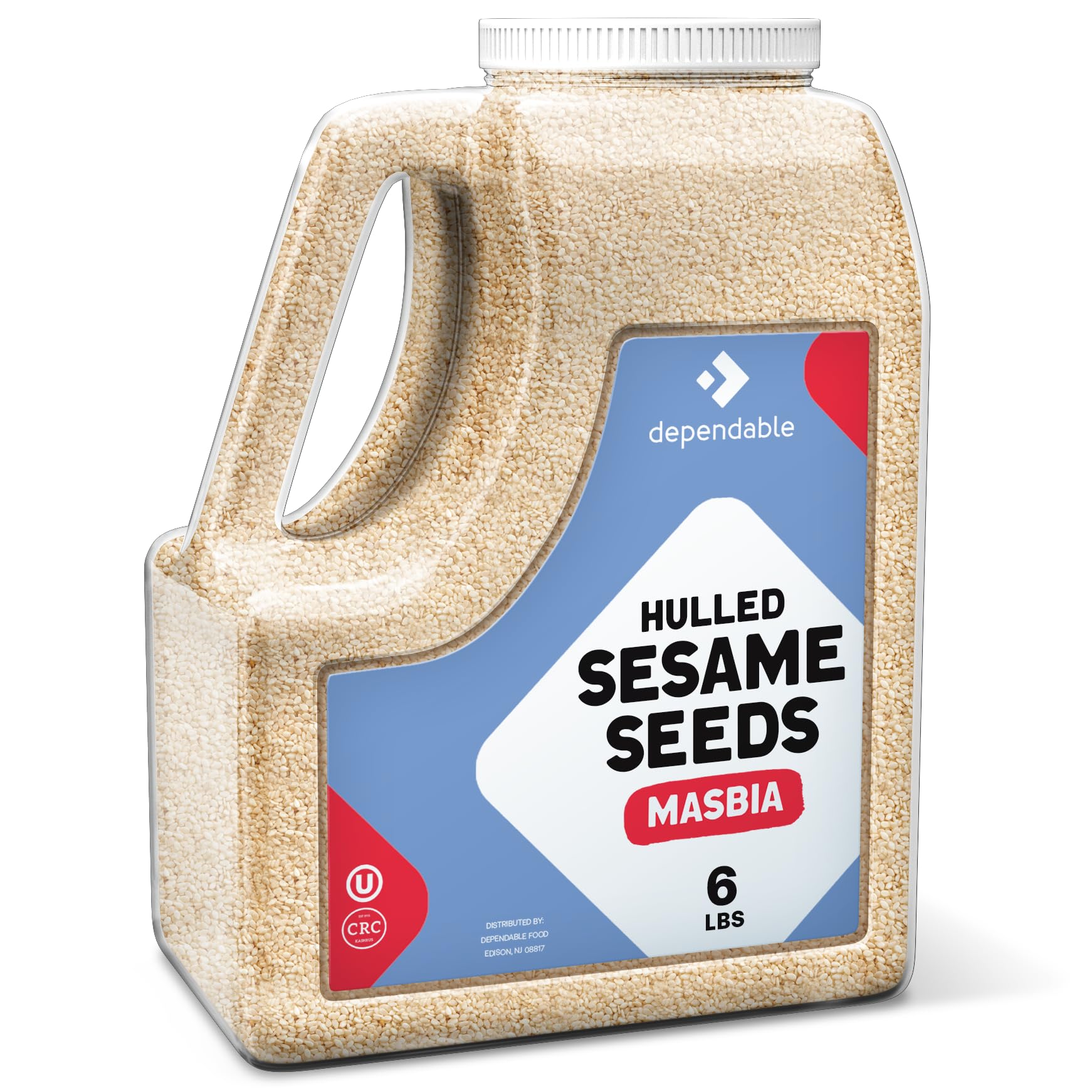 Dependable Food Hulled Sesame Seeds - 6 LB. Jar - Kosher  Raw  White Sesame Seeds Bulk - Great for Tahini - Ideal for Chefs  Restaurants & Culinary Enthusiasts - Non GMO- Natural Sesame Seed