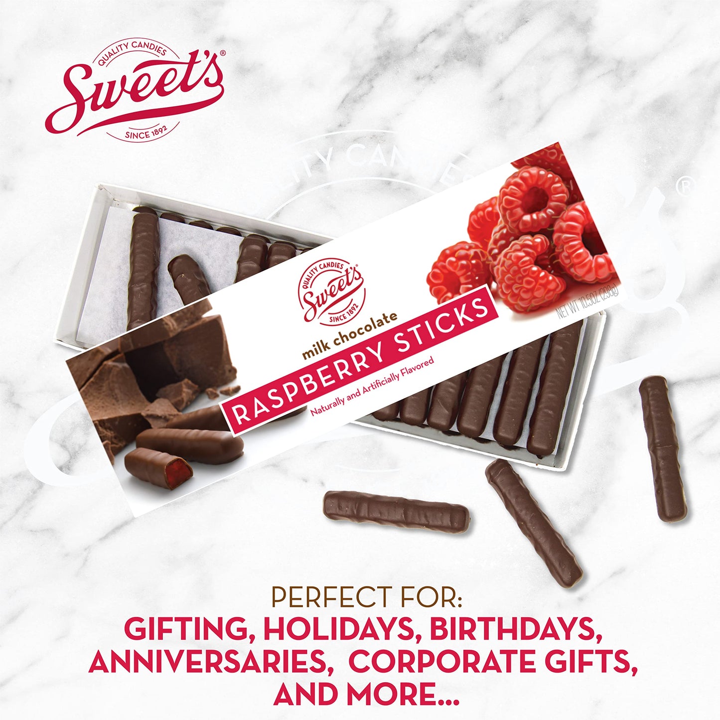 Sweet Candy Company Milk Chocolate Raspberry Sticks - Gourmet Chocolate Covered Sticks, Chocolate Fruit Flavored Sticks, Gift Id