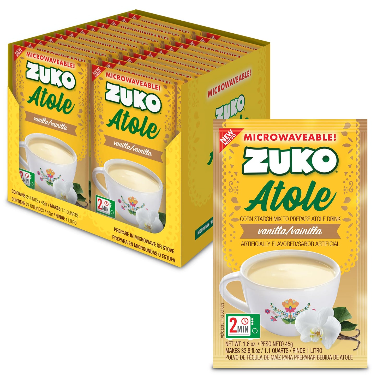 Zuko Atole Vanilla Instant Corn Starch Mix | Fortified with Vitamins | Just Add Hot Water | Microwaveable In Only 2 Minutes | 1.