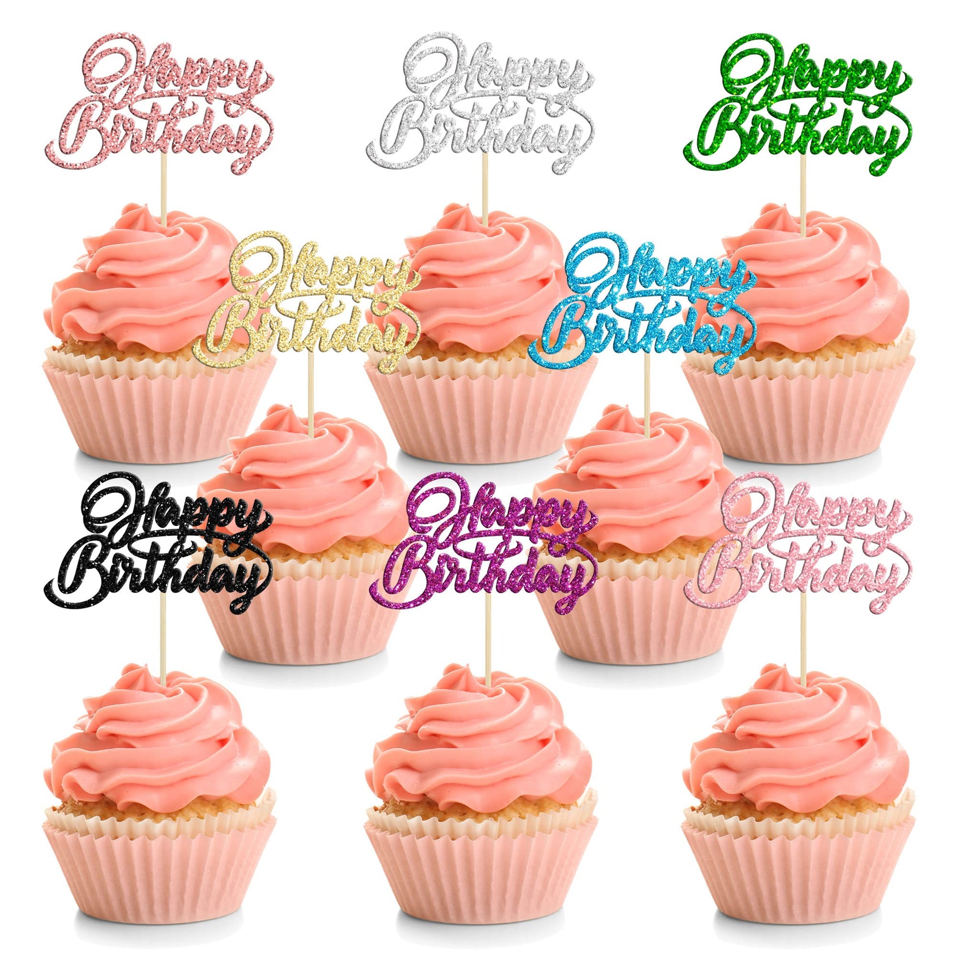 24Pcs Happy Birthday Cupcake Toppers 8 Colors Glitter Birthday Cupcake Picks For Celebrating Baby Shower Kids Birthday Anniversa