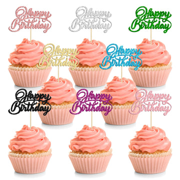 24Pcs Happy Birthday Cupcake Toppers 8 Colors Glitter Birthday Cupcake Picks For Celebrating Baby Shower Kids Birthday Anniversa
