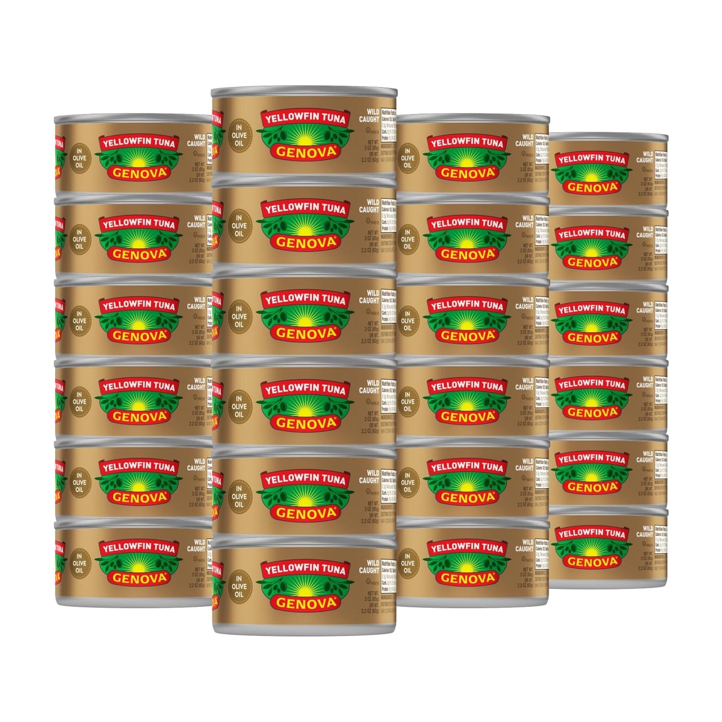 Genova enhanced Yellowfin Tuna in Olive Oil, 3 Ounce Cans (Pack of 24), Wild Caught Canned Tuna, Solid Light