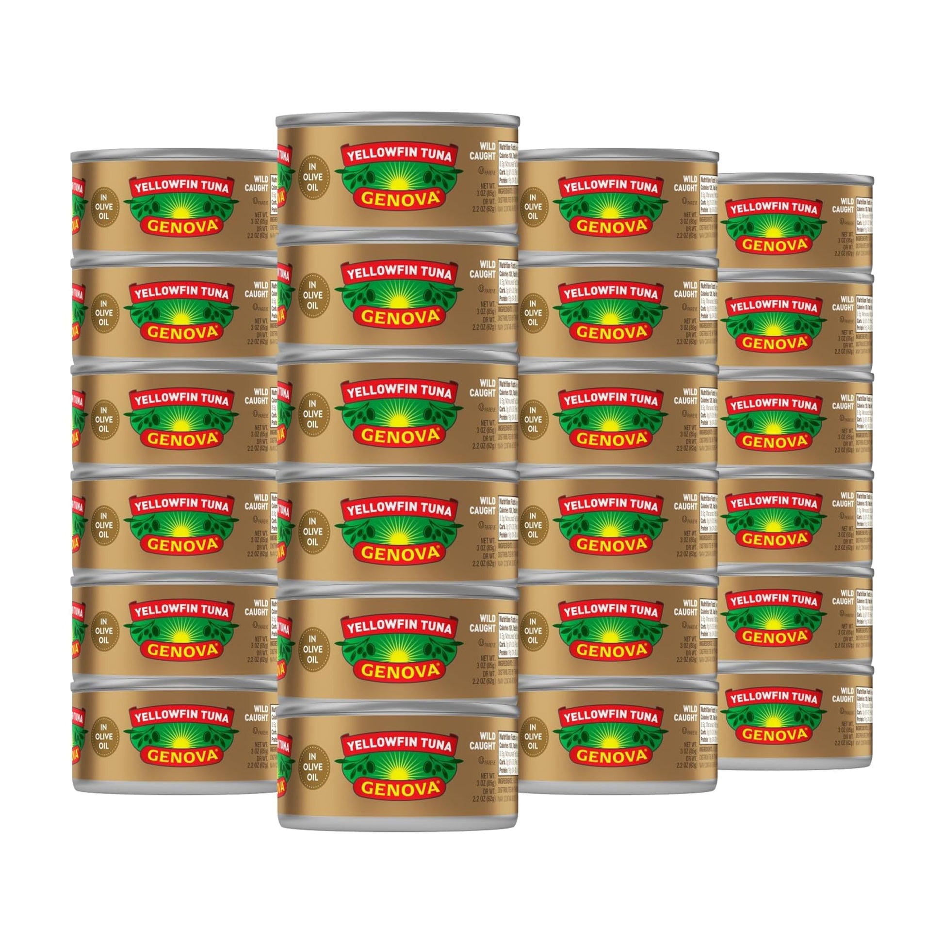 Genova enhanced Yellowfin Tuna in Olive Oil, 3 Ounce Cans (Pack of 24), Wild Caught Canned Tuna, Solid Light