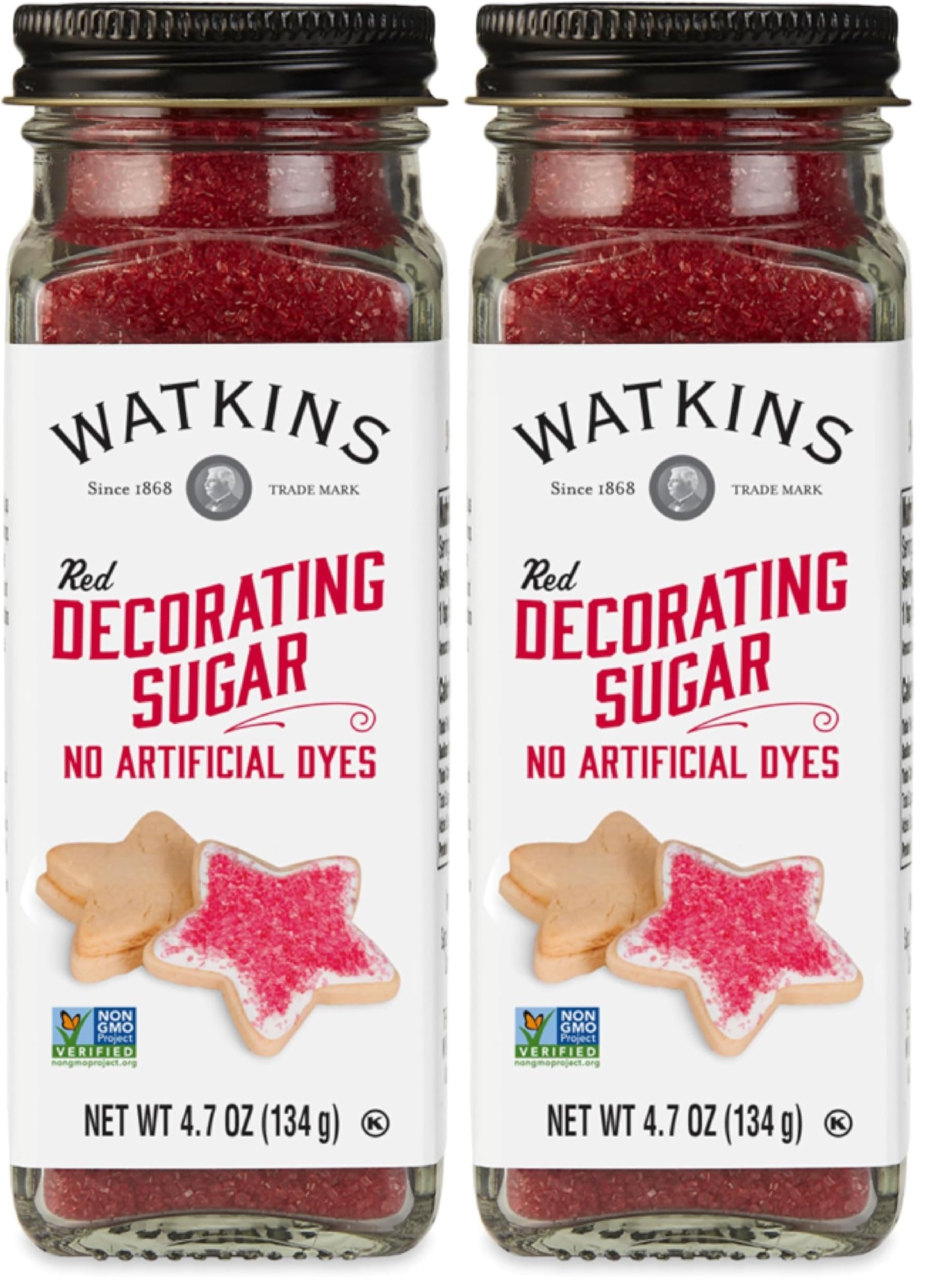Watkins Red Decorating Sugar, Non-GMO, Kosher, 4.7 Ounce Jar, 2-Pack