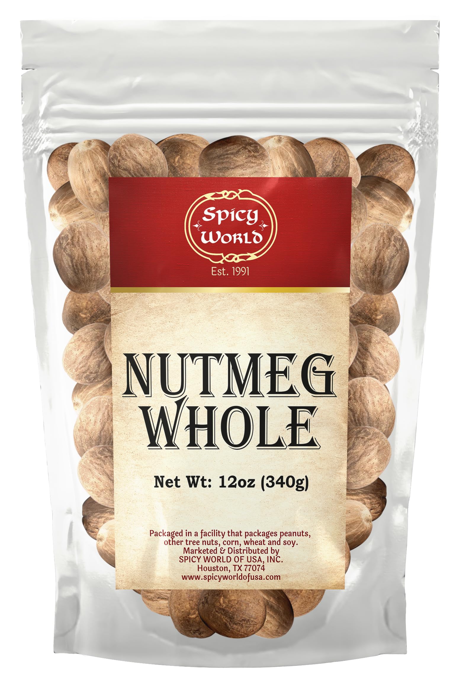 Spicy World Whole Nutmeg 12 Ounce Bag - 60+ Pieces! - Pure  Non-GMO  All Natural  Vegan
