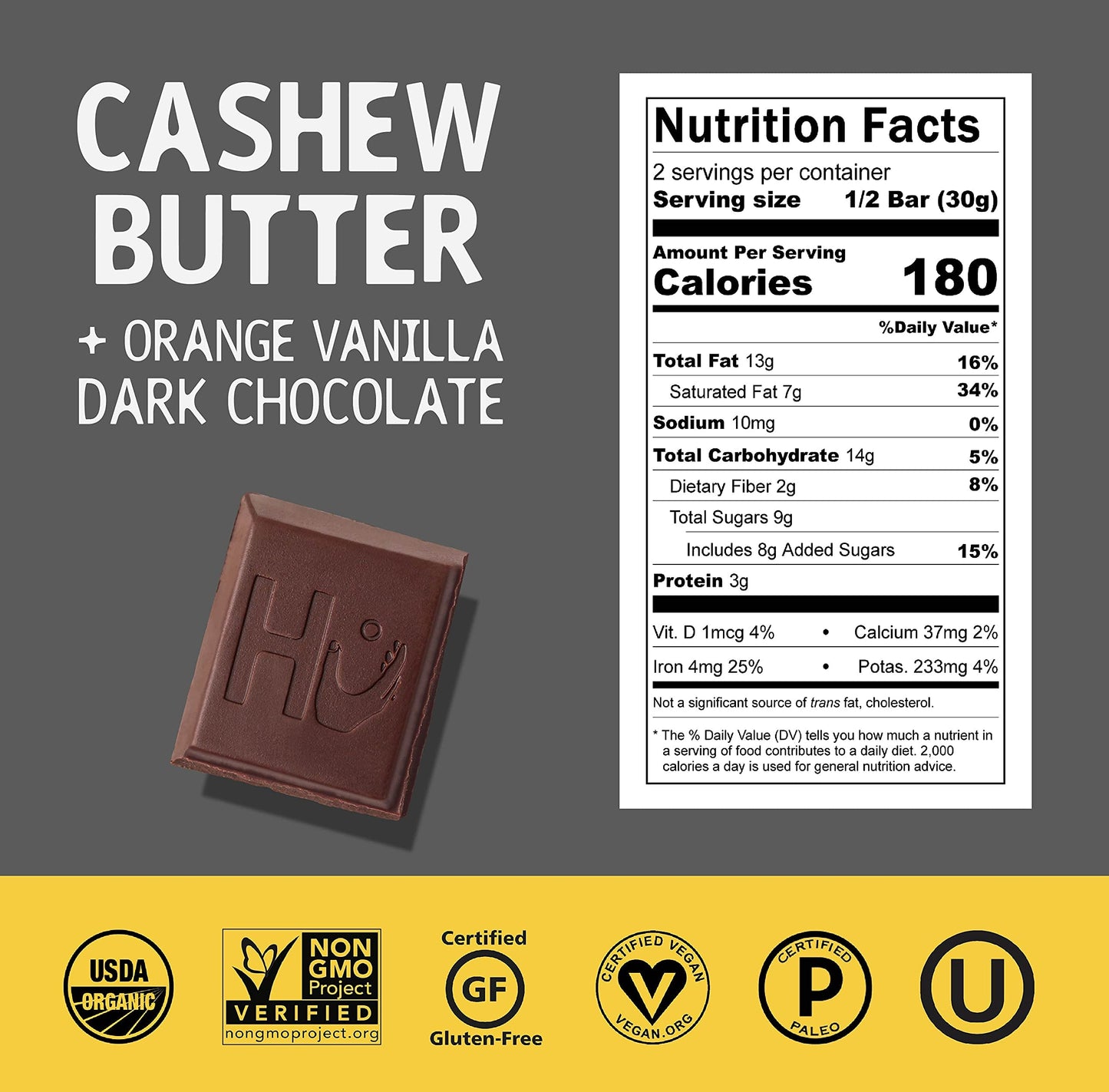 Hu Chocolate Bars 12 Pack, Orange Dream Vanilla Cashew Butter, Vegan, Gluten Free, Paleo, 2.1oz Each, Natural