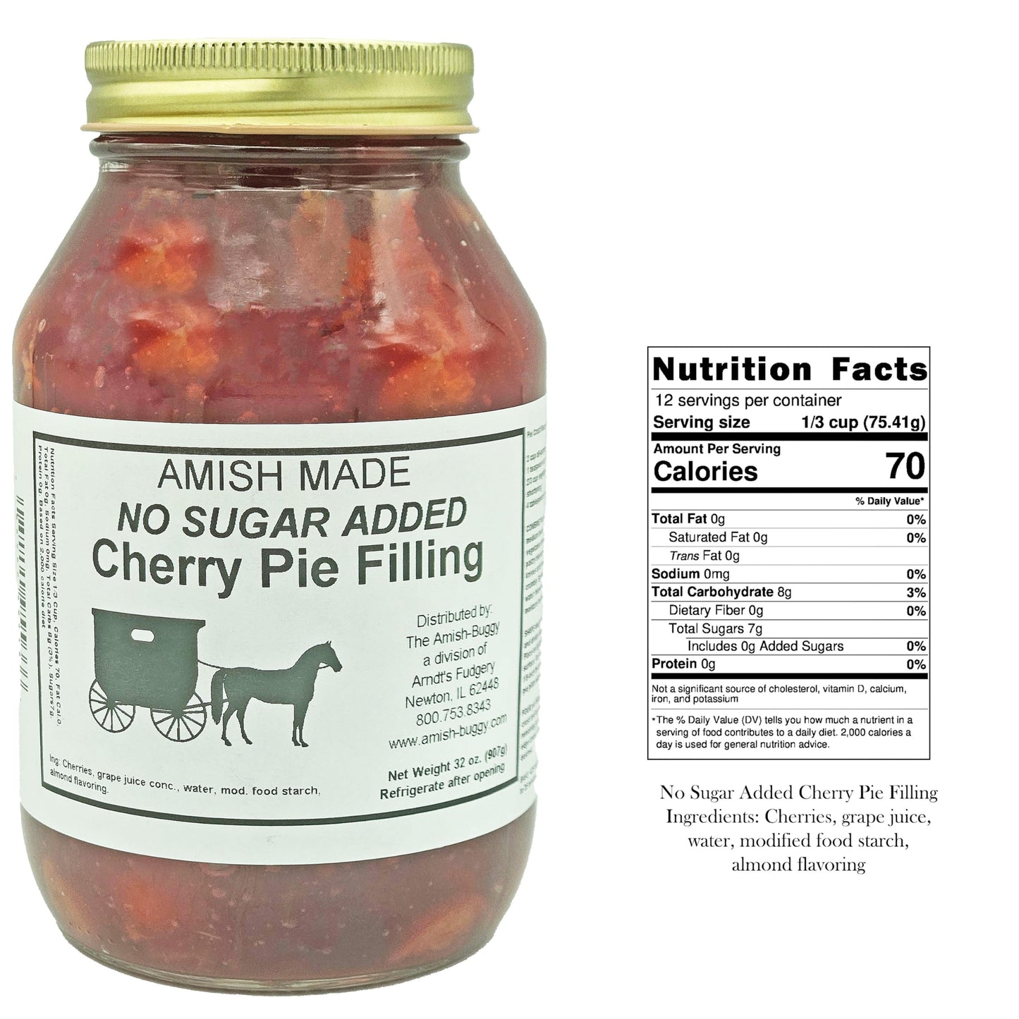 Amish Pie Filling No Sugar Added Cherry - Two 32 Oz Jars