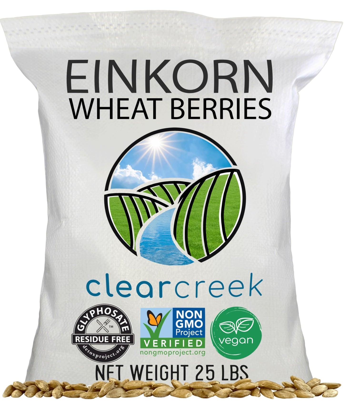 CLEAR CREEK Certified Glyphosate Residue Free Einkorn Wheat Berries | 25 lb bag | Non-GMO Project Verified