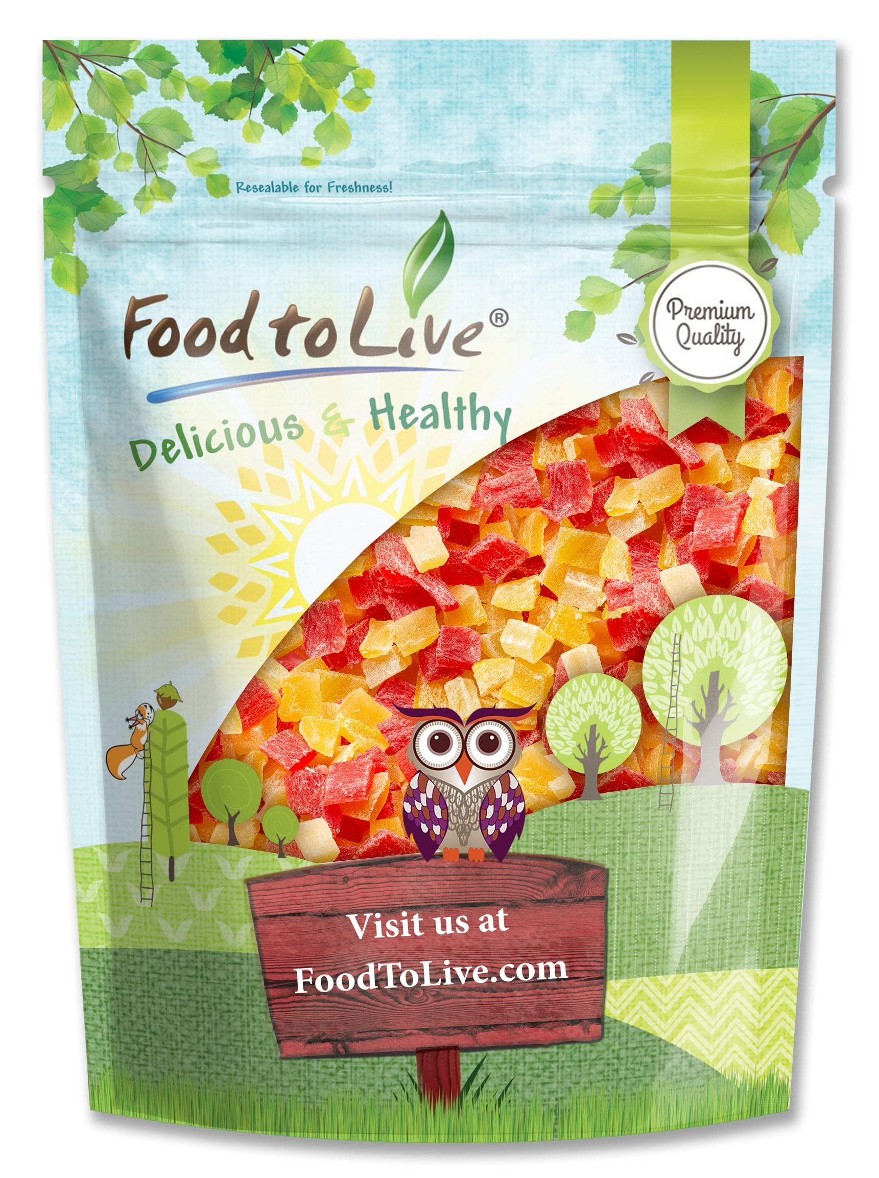 Food to Live Diced Fruits Mix, 1 Pound - Contains Dreid and Diced Mango, Pineapple, Papaya. Sweetened, Unsulfured, Candied Vegan