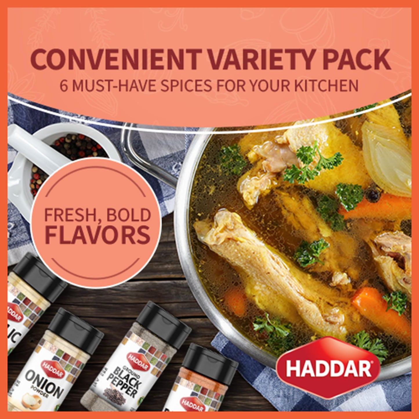 Haddar Passover Spice Set, 6 Essential Spices, 1.23 Oz | Garlic Powder, Onion Powder, Paprika, Ground Black Pepper, Ground Cinna