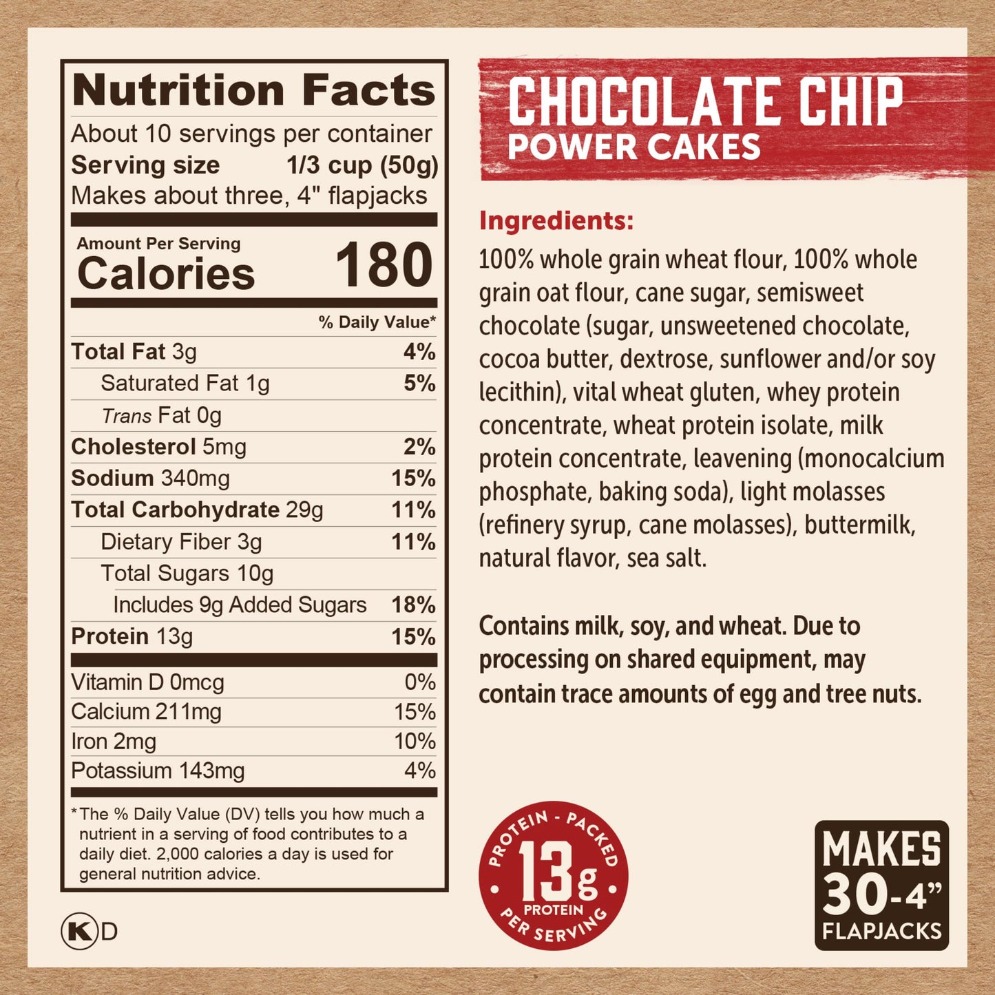 Kodiak Cakes Power Cakes Pancake & Waffle Mix, Chocolate Chip, High Protein, 18 Ounce (Pack of 6), Natural