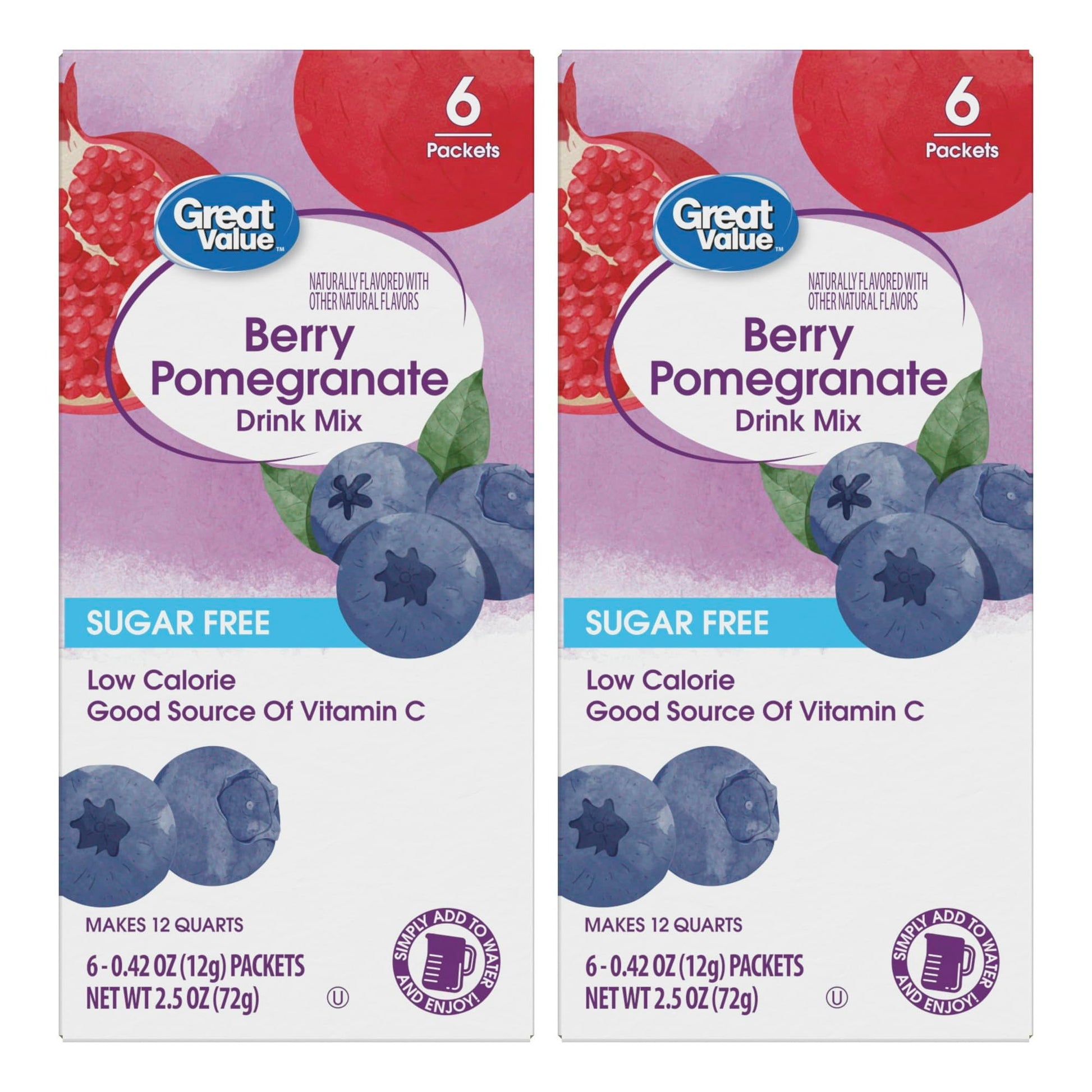 Generic Drink Mix Bundle - Low Calorie Berry Pomegranate - 2 Pitcher Size Boxes with 6 Packets Each