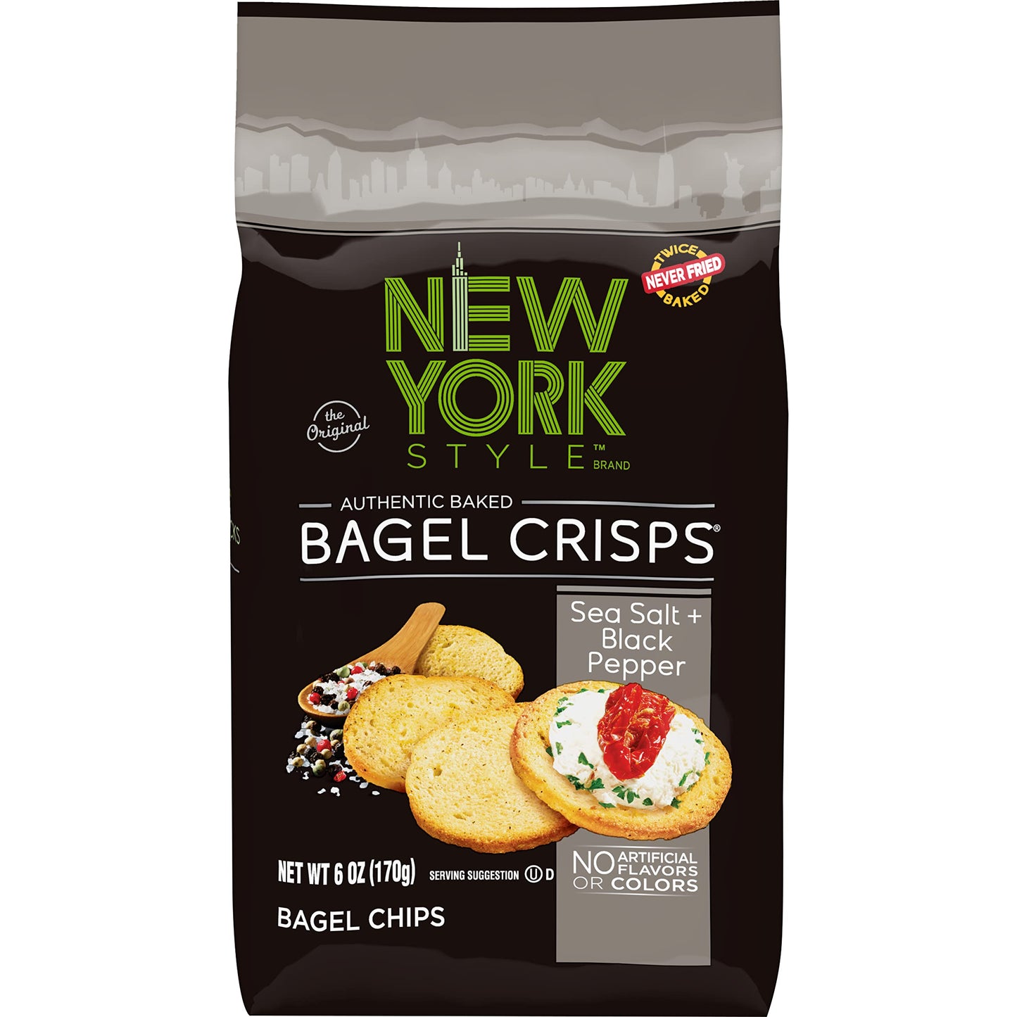 New York Style Bagel Crisps, Sea Salt &  Ed Pepper, 6 Ounce