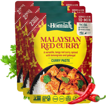 Homiah Red Curry Paste (Value 3 Pack X 7 Oz) - Gluten Free, Non-Gmo Malaysian Curry Paste - Vegan Red Curry Paste, Thai Essentia