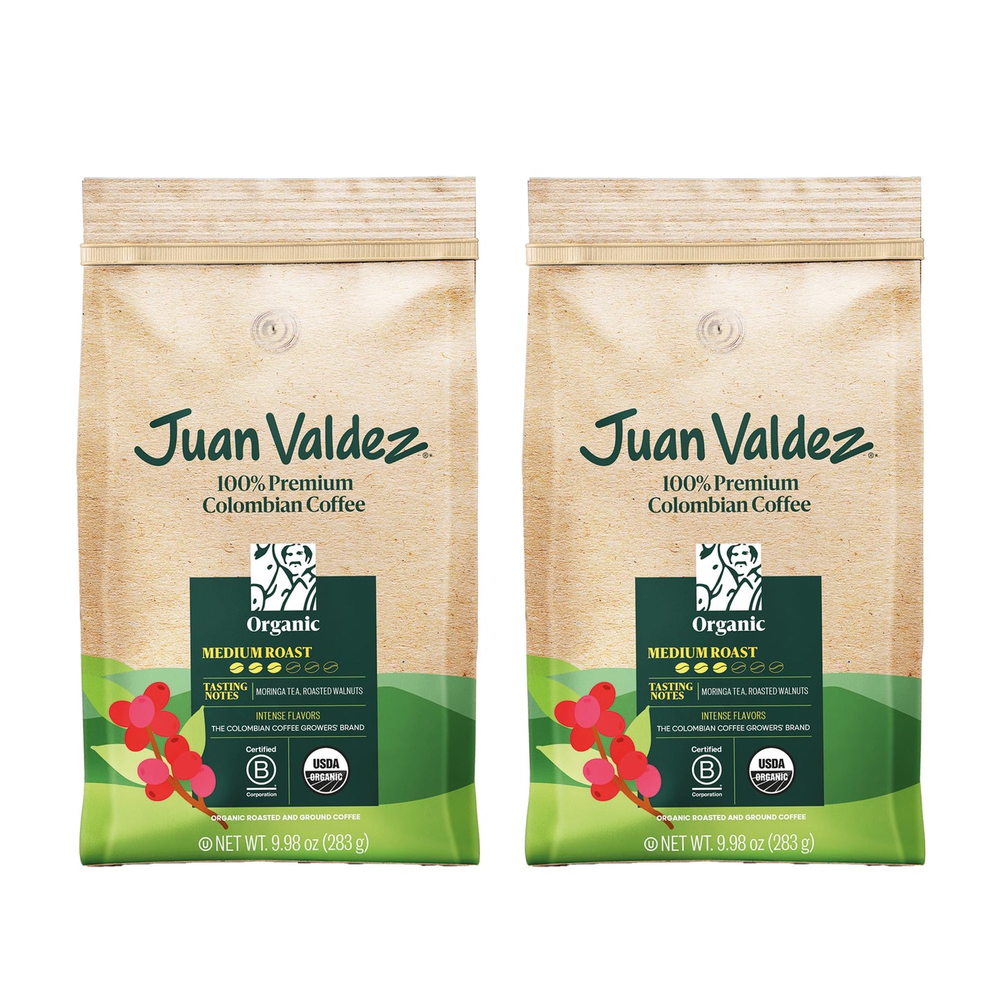 Juan Valdez Organic Ground Coffee, Balanced Roast, 10 OZ, Premium Colombian, USDA Organic, Pack of 2