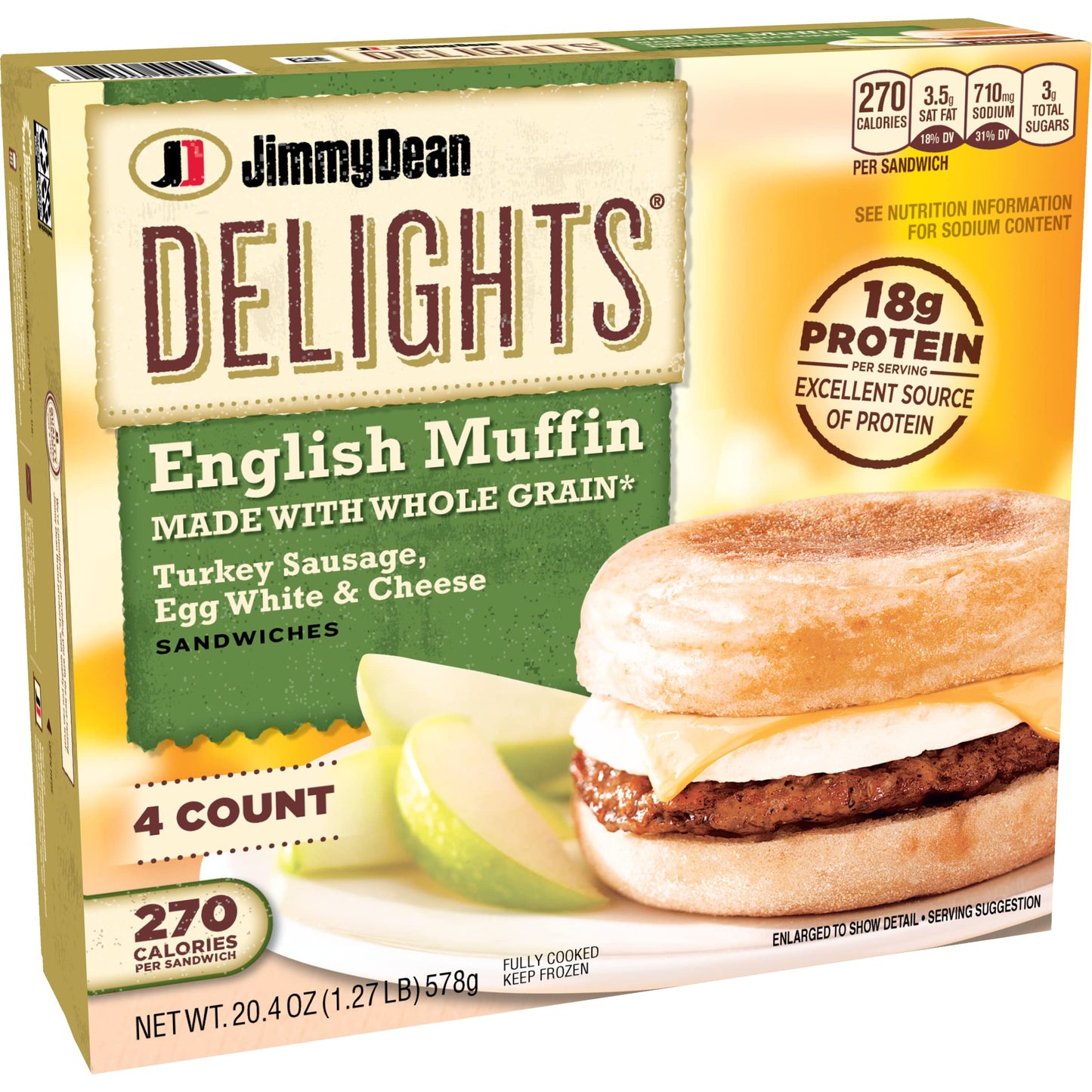 Jimmy Dean Delights Turkey Sausage, Egg White and Cheese English Muffin Breakfast Sandwiches, 4 Count (Frozen)