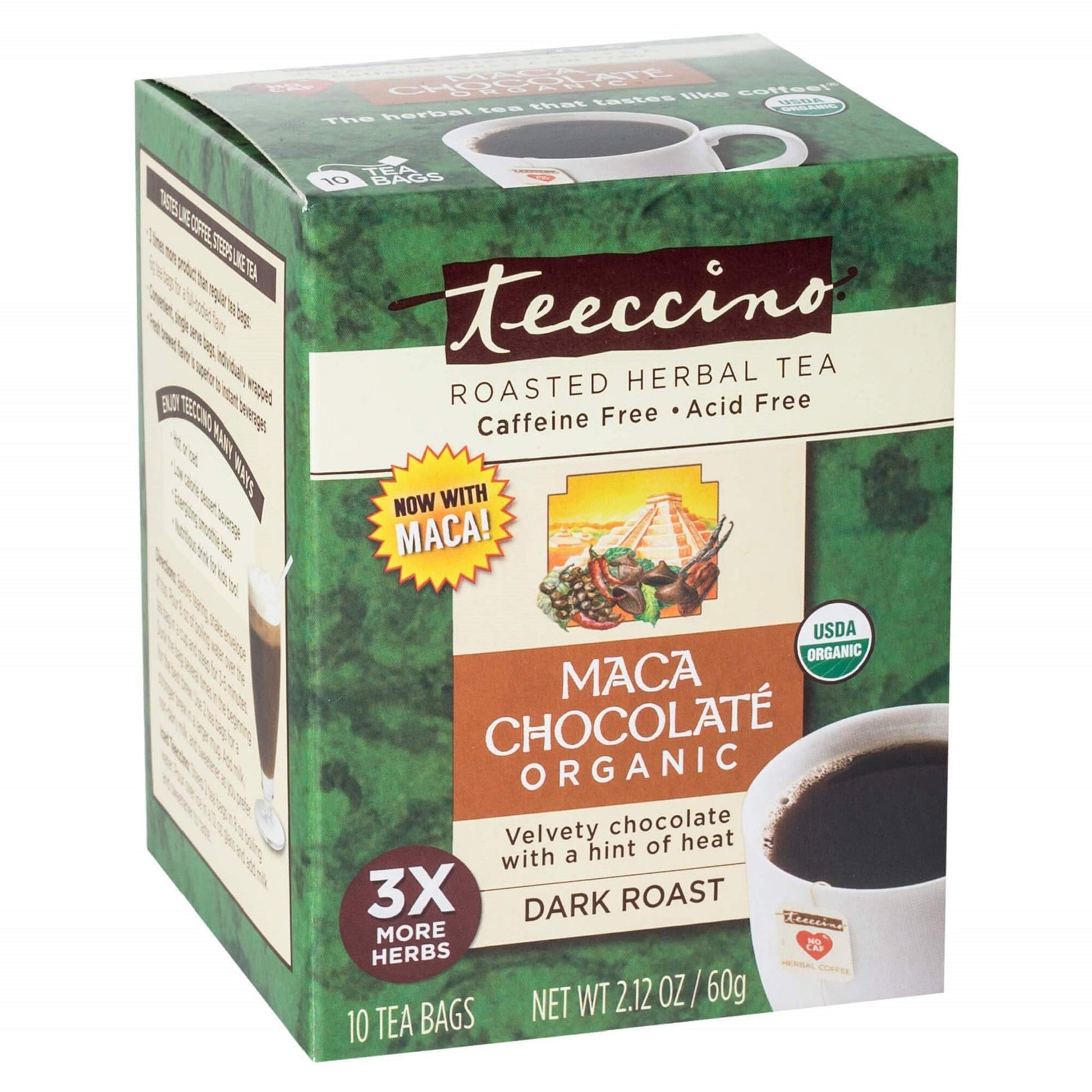 Teeccino Chocolate Herbal Tea Bags, Caffeine Free, 10 Count (Pack of 6), Model 40130